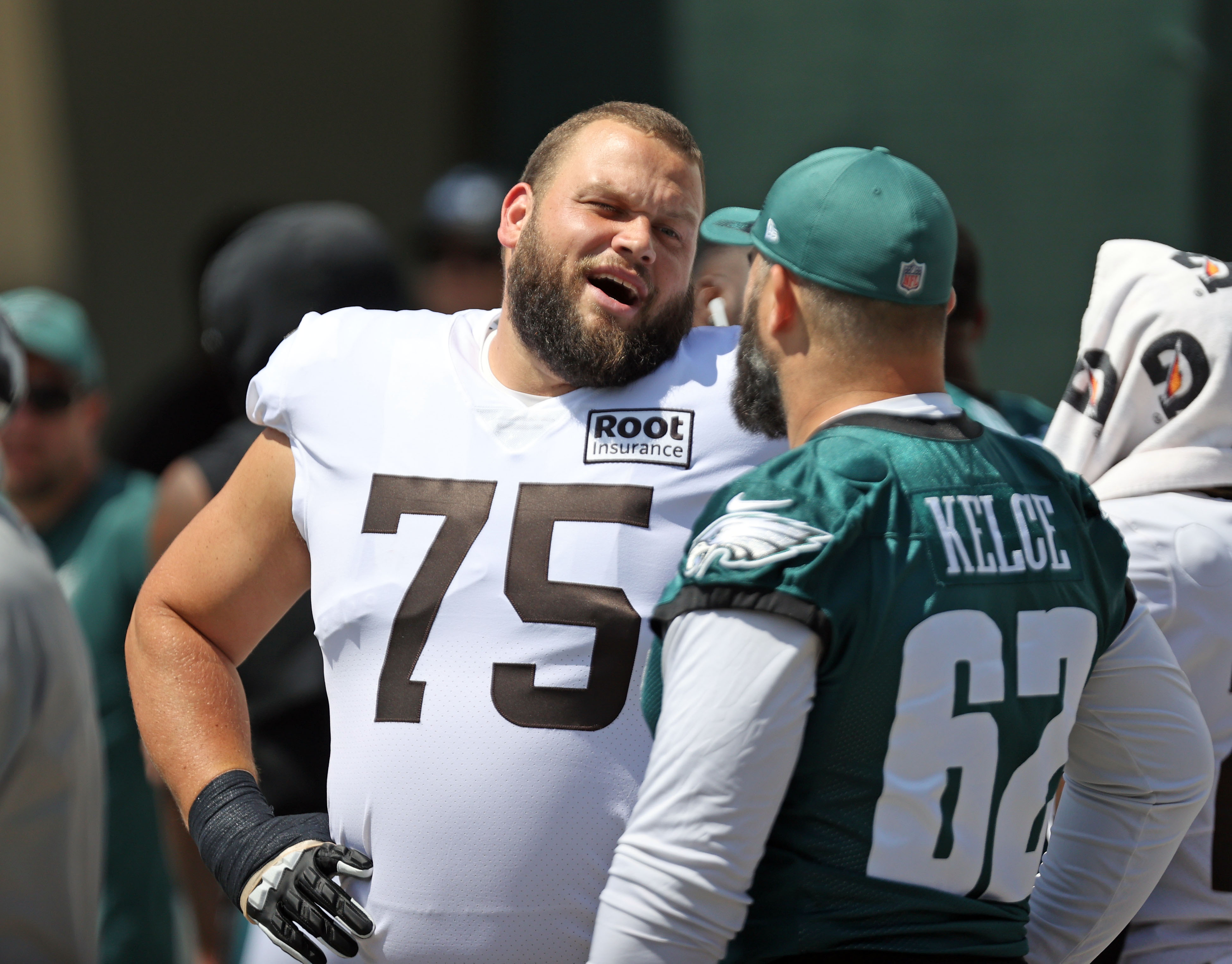 Philadelphia Eagles center Jason Kelce (62) prepares to block