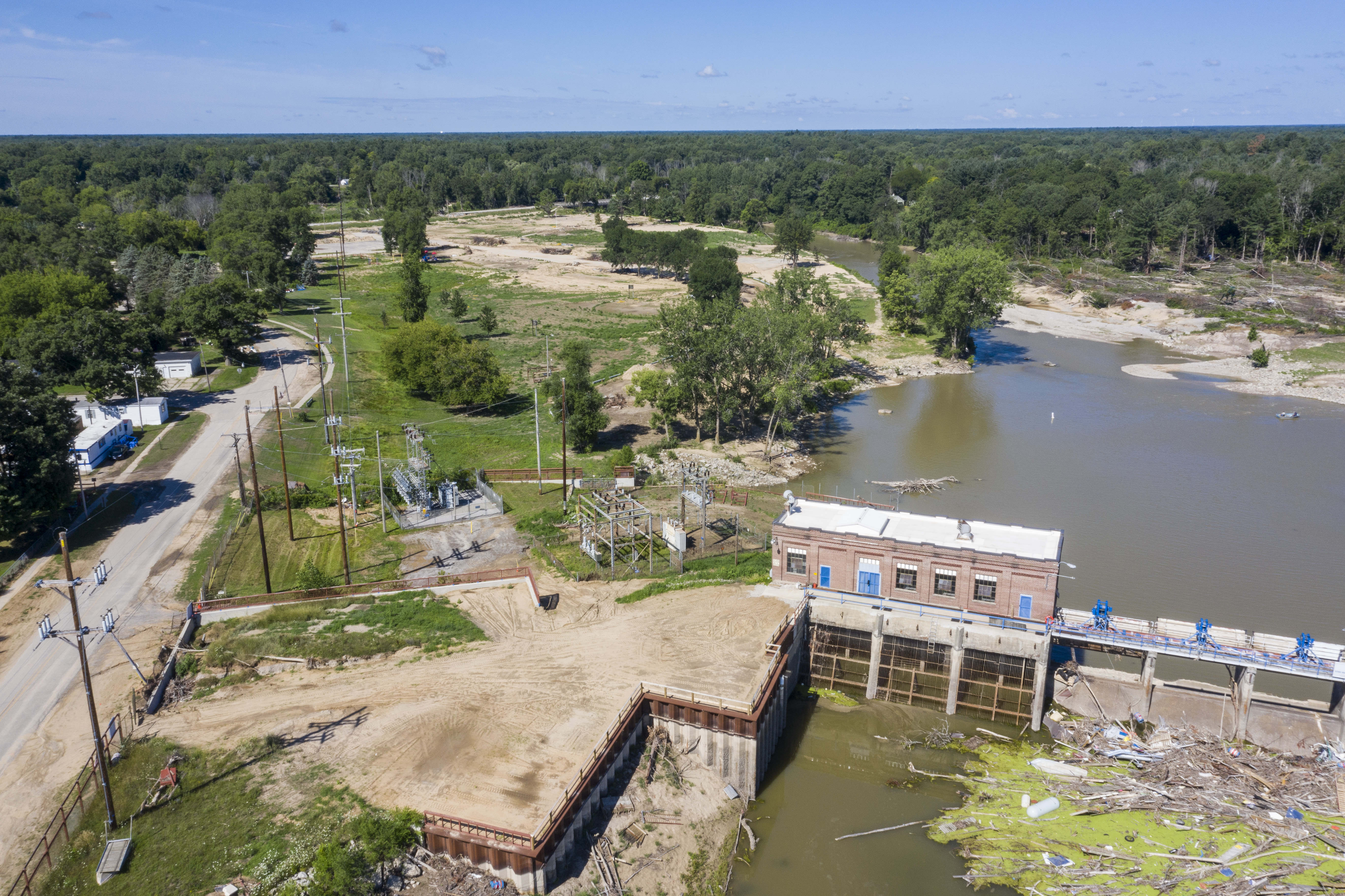 A view of the Sanford Dam in Sanford on Thursday, July 30, 2020. The devastating flood in May gushed over the majority of land in this area. (Kaytie Boomer | MLive.com)