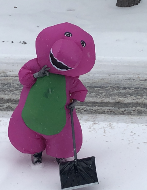 Barney and other costumed-characters clear snow in Northeast Ohio ...