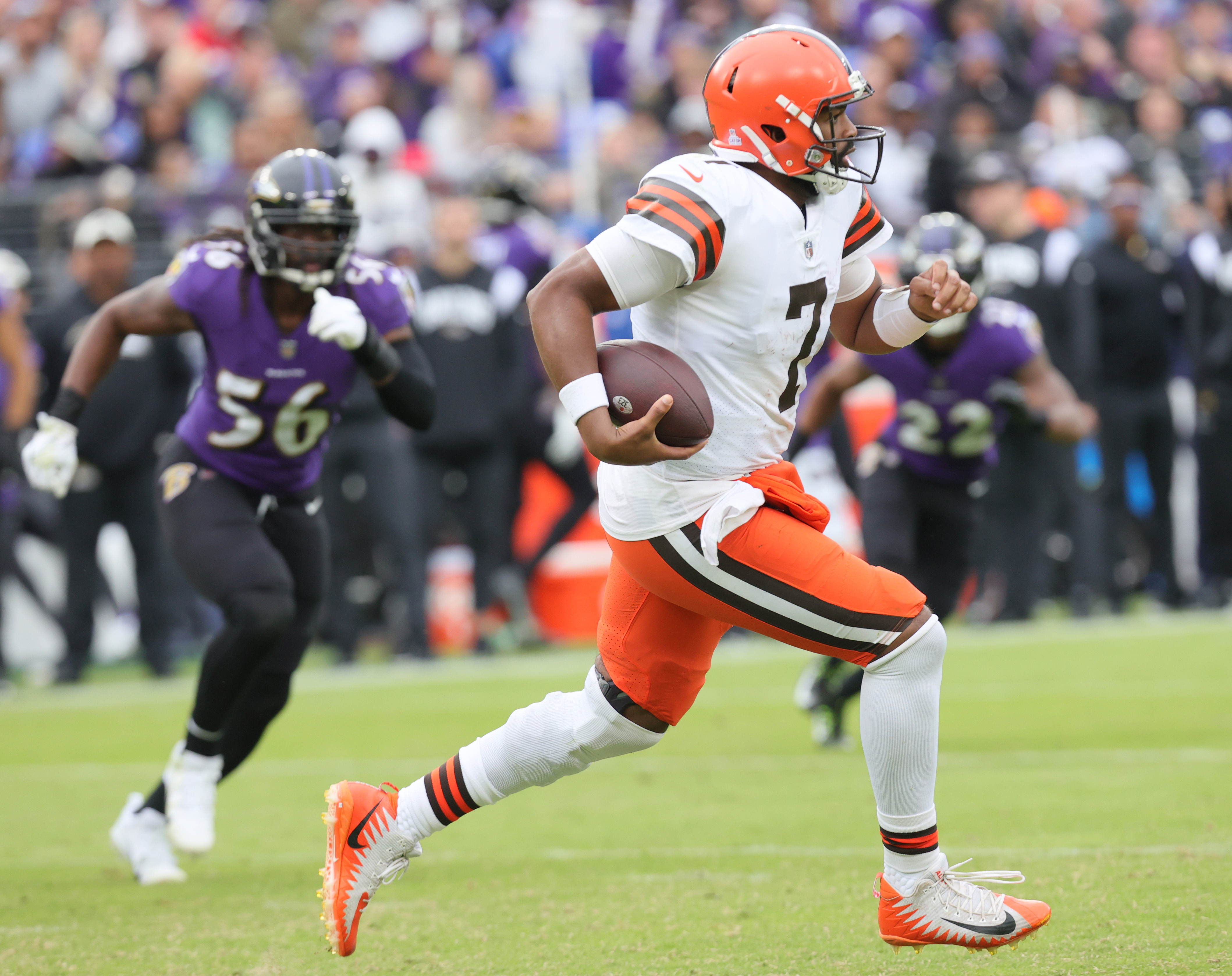 Jacoby Brissett Cleveland Browns Game-Used #7 White Jersey vs. Baltimore  Ravens on October 23 2022