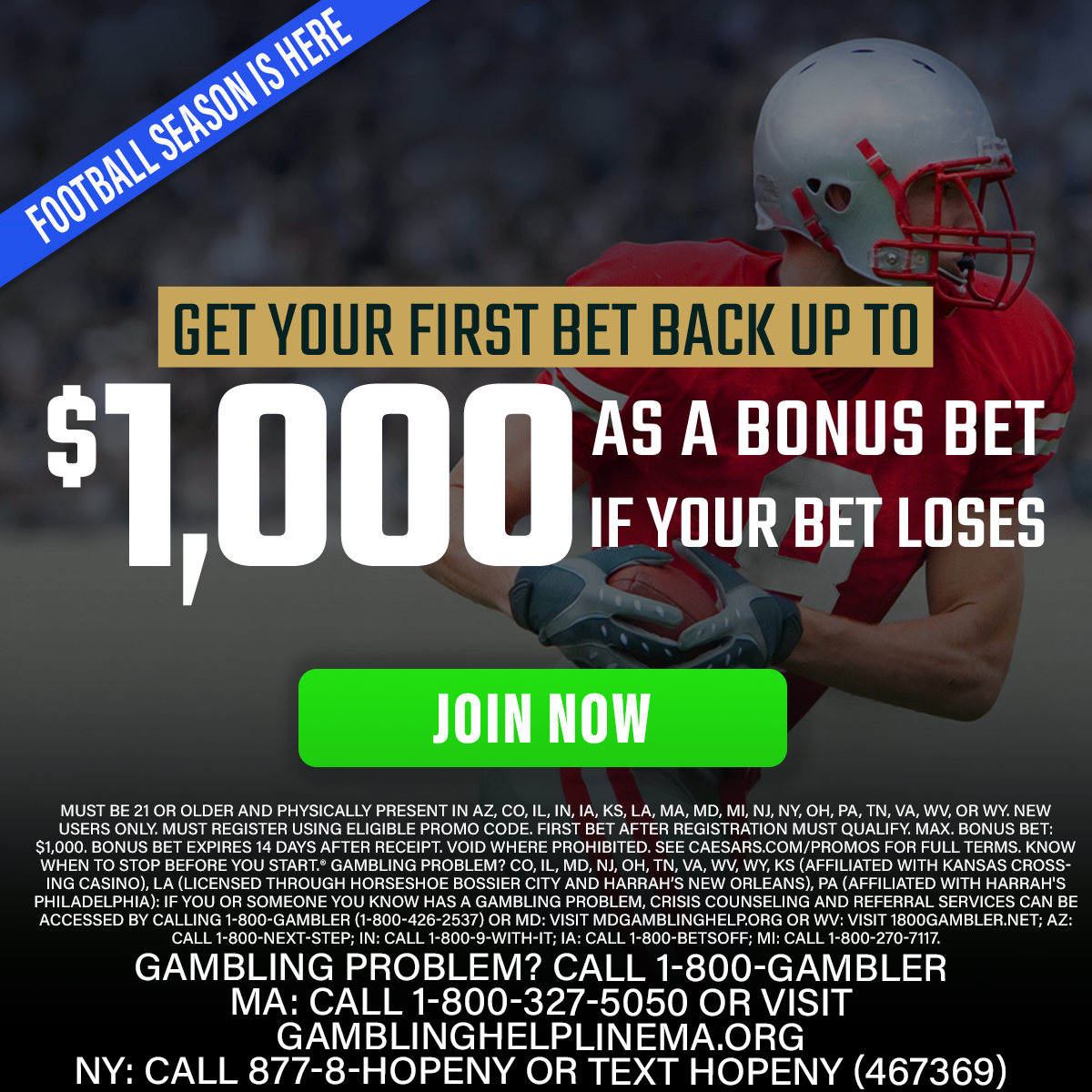 Caesars Sportsbook promo code SLMLIVE1000