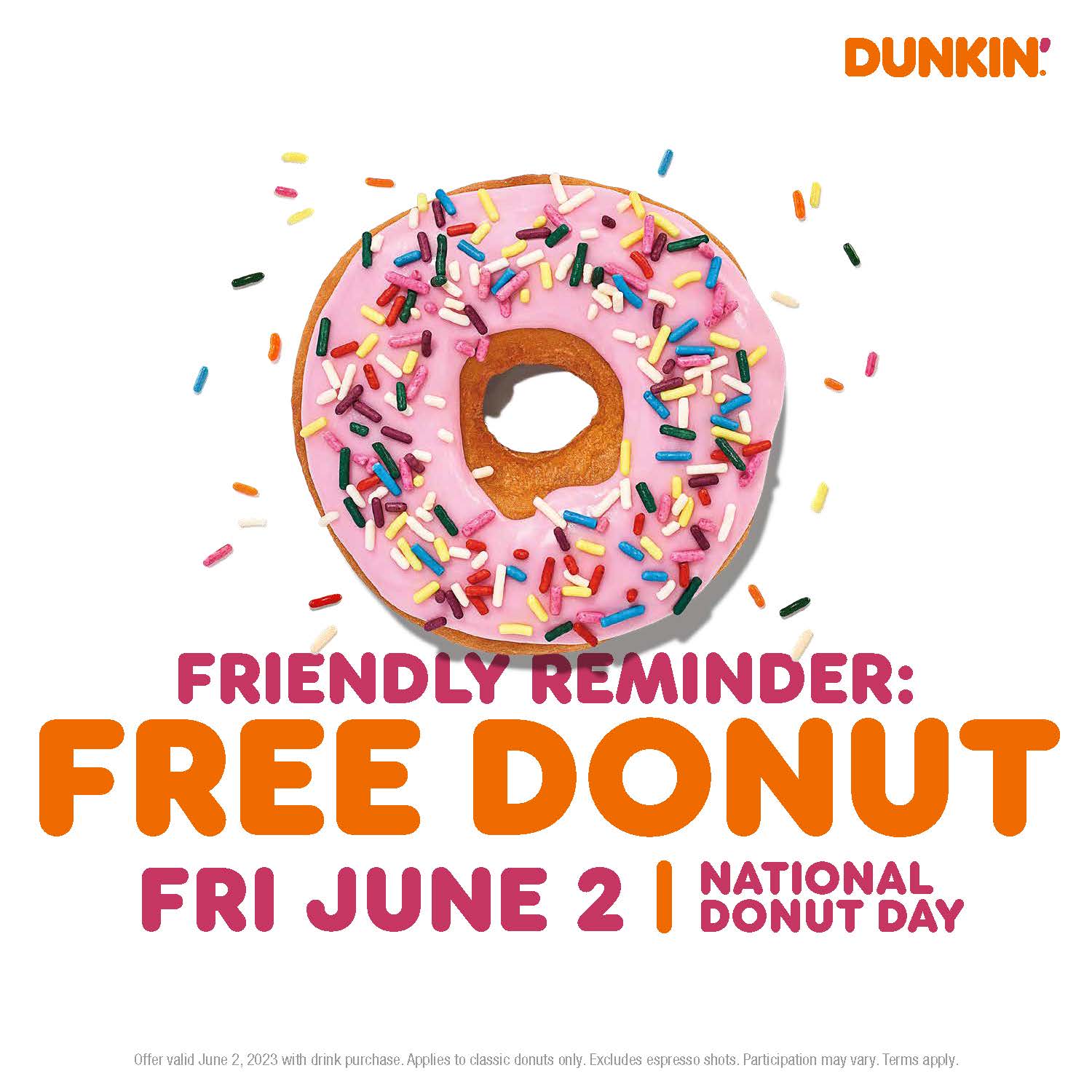 Dunkin giving free doughnuts on June 2. Here s how to get yours