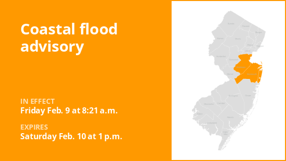 Middlesex and Monmouth Counties are under a Coastal Flood Warning until Saturday afternoon