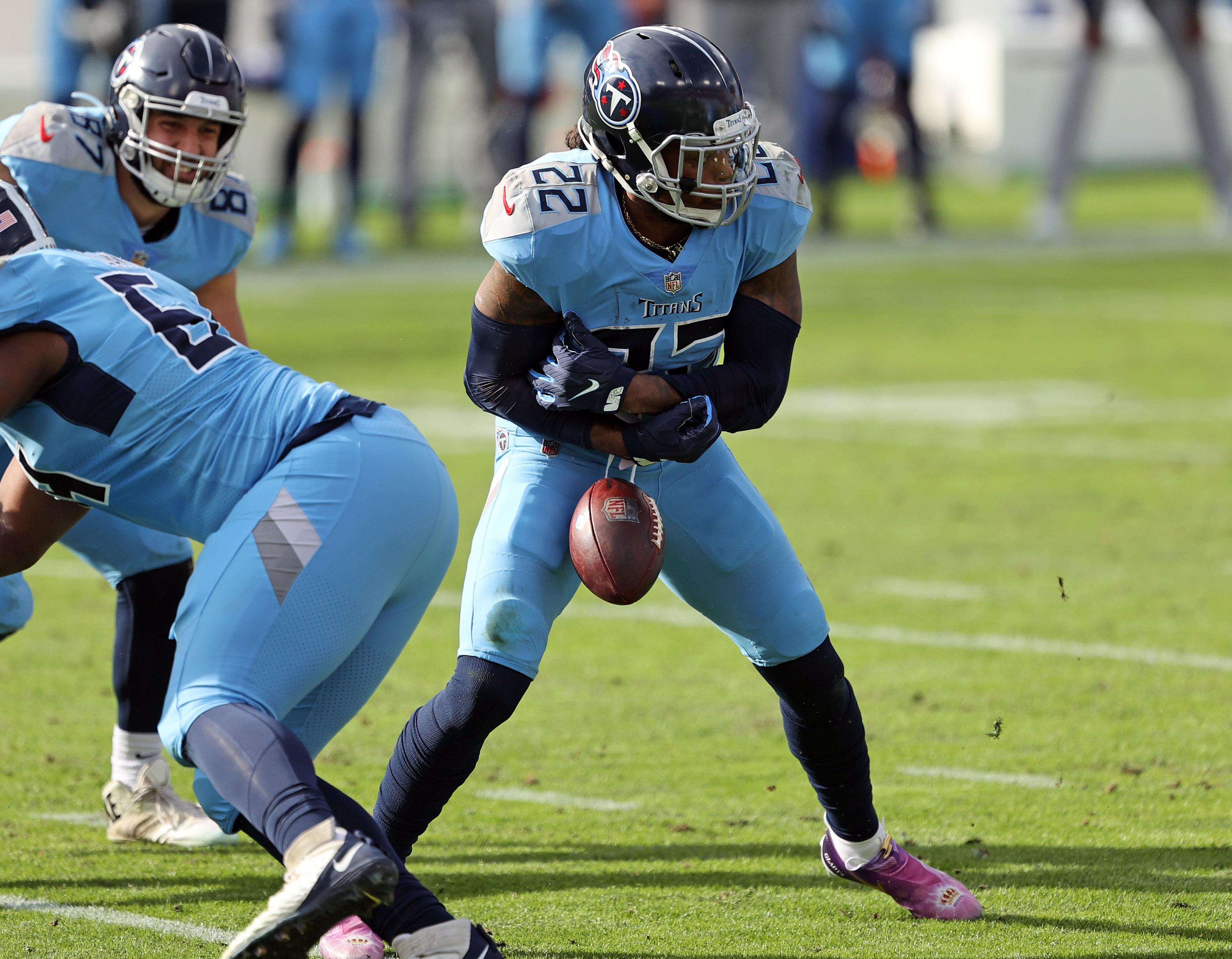 Derrick Henry of the Tennessee Titans rushes in the first half of an