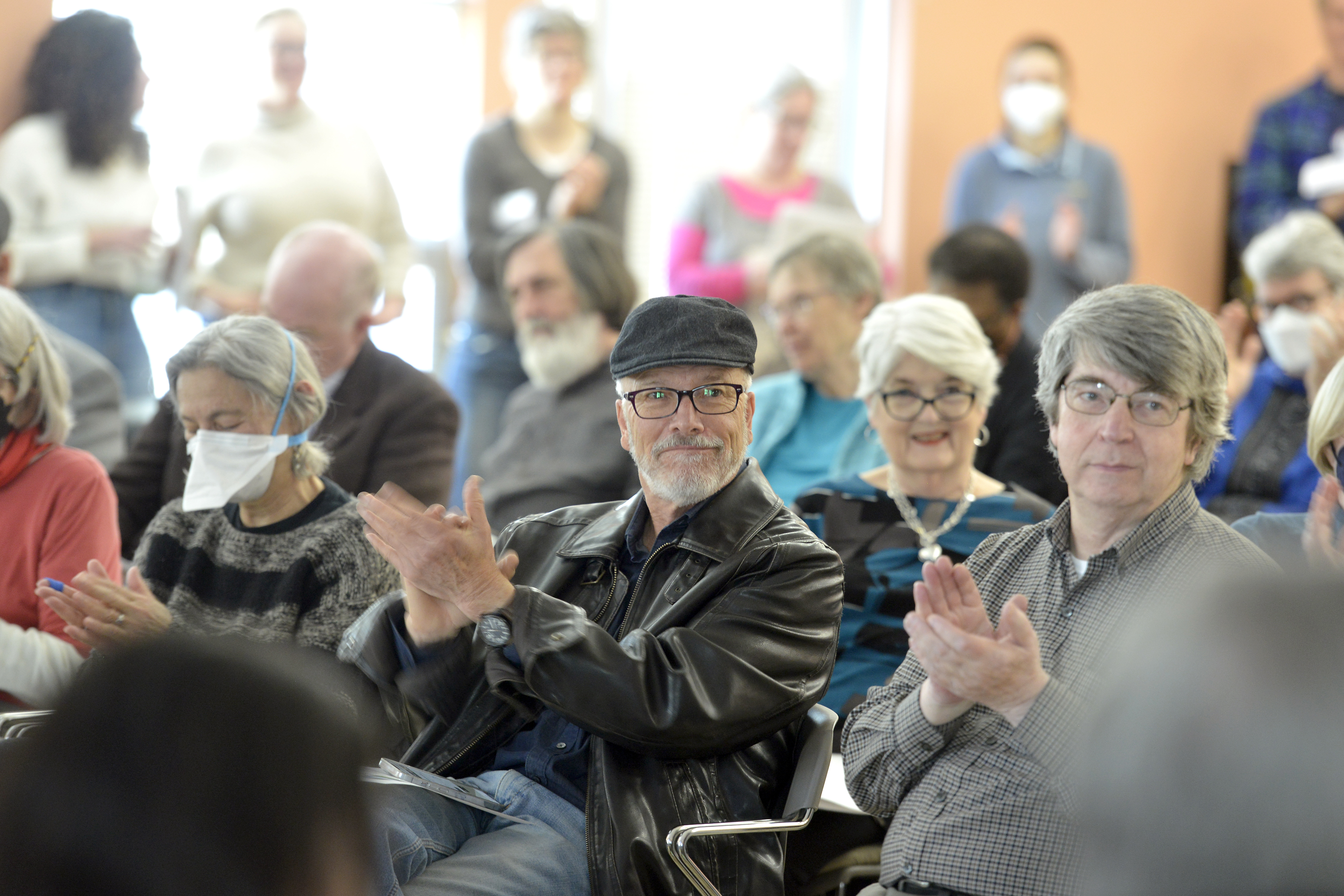 Audience members applaud a speaker during a meeting of the Western Massachusetts Passenger Rail Commission at the Northampton Senior Center.  (Don Treeger / The Republican)  3/21/2023