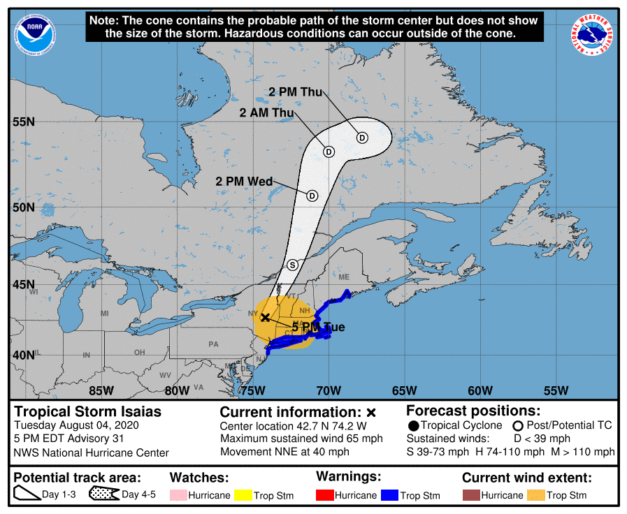 Tropical Storm Isaias 2020 On Fast Track Through The Northeast With 65 Mph Winds Al Com