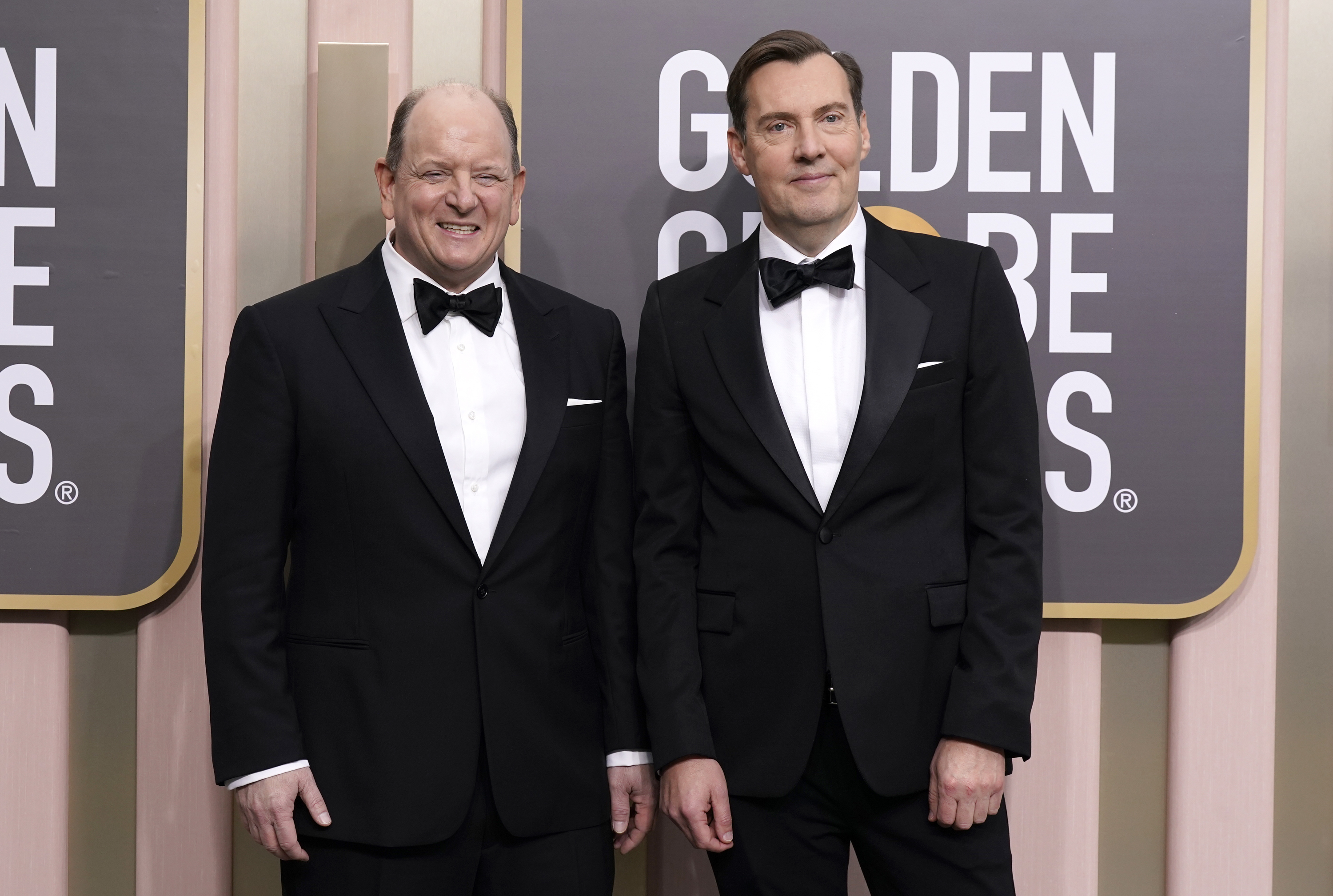 Alfred Gough, left, and Miles Millar arrive at the 80th annual Golden Globe Awards at the Beverly Hilton Hotel on Tuesday, Jan. 10, 2023, in Beverly Hills, Calif. (Photo by Jordan Strauss/Invision/AP)