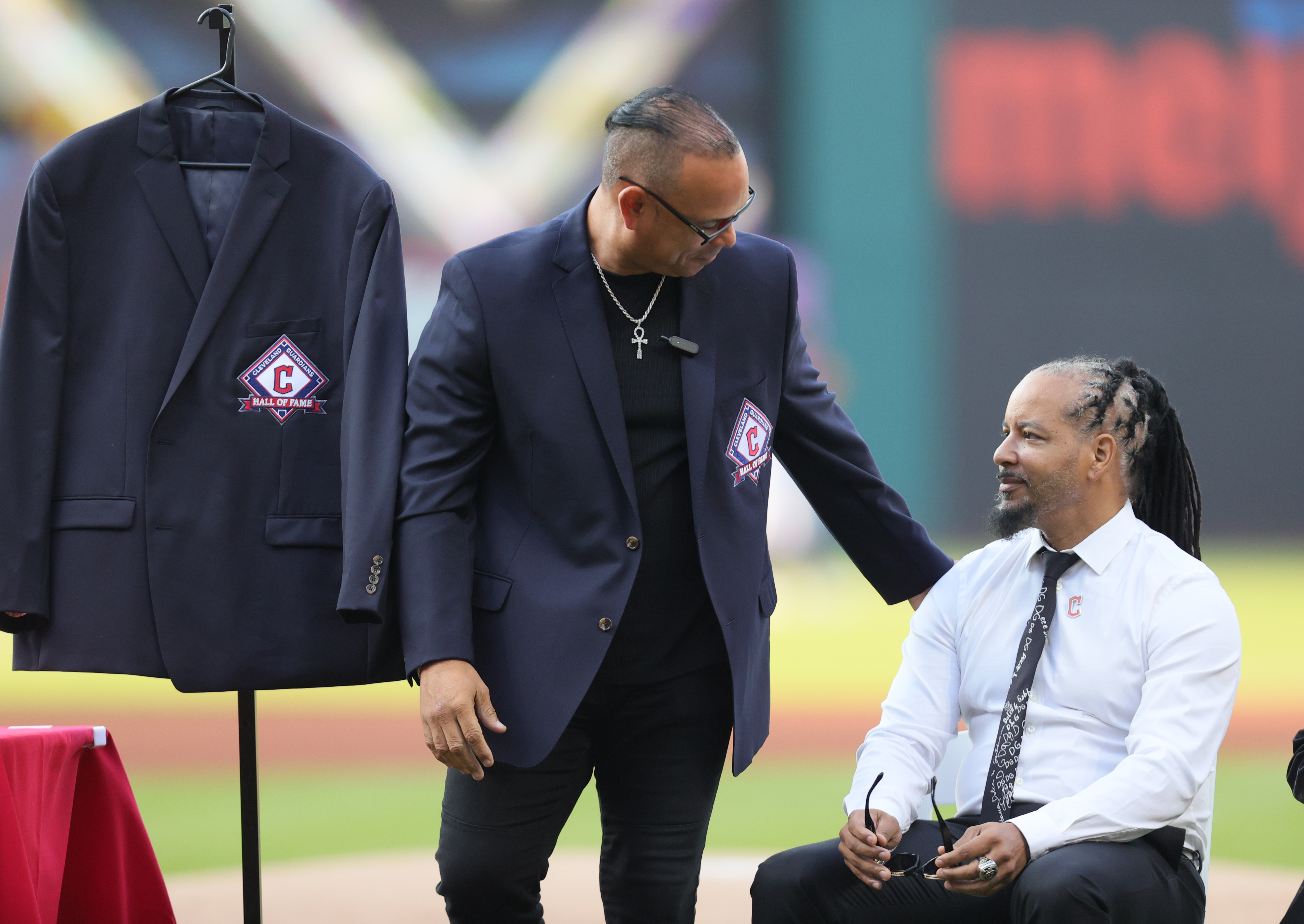 CLEVELAND, OH - AUGUST 19: Manny Ramirez is greeted by Detroit