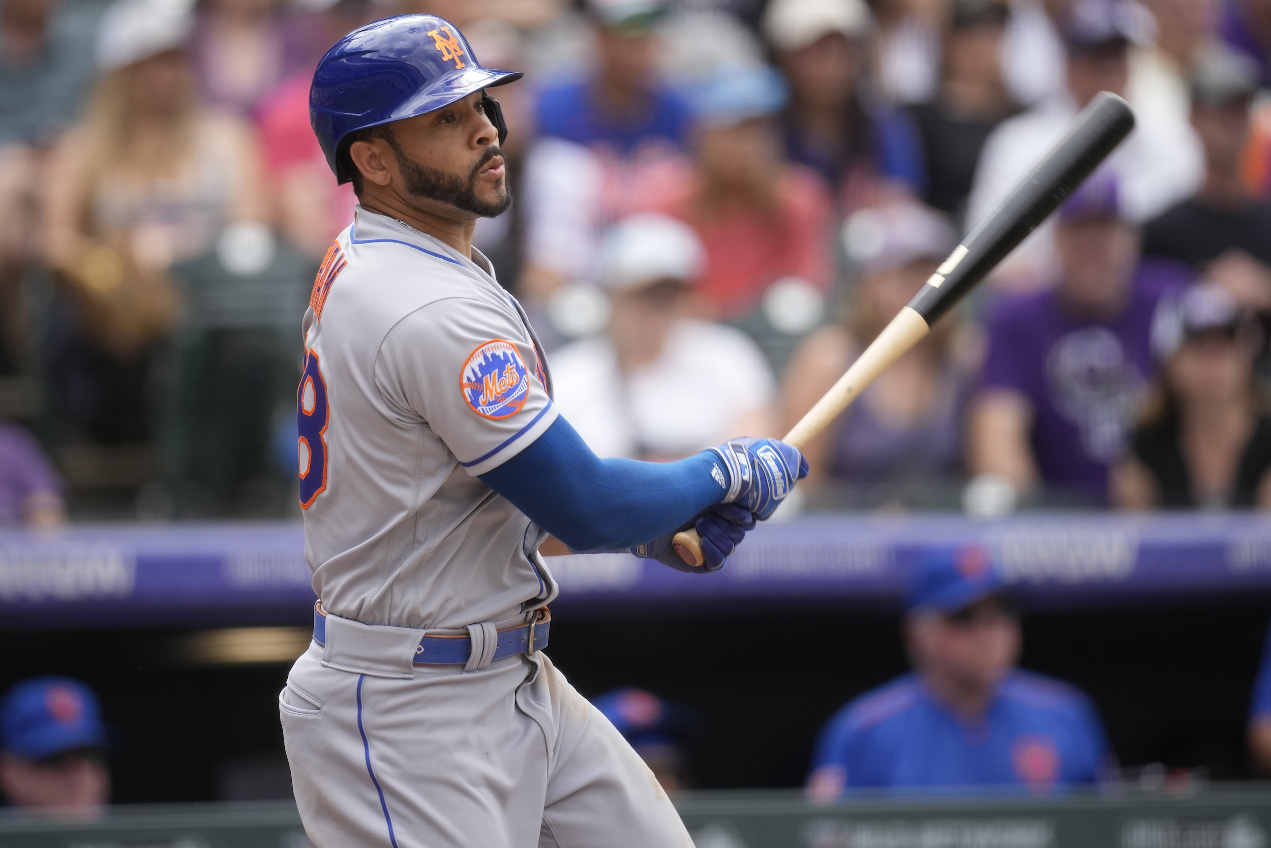 Tommy Pham of the New York Mets rounds the bases after hitting a