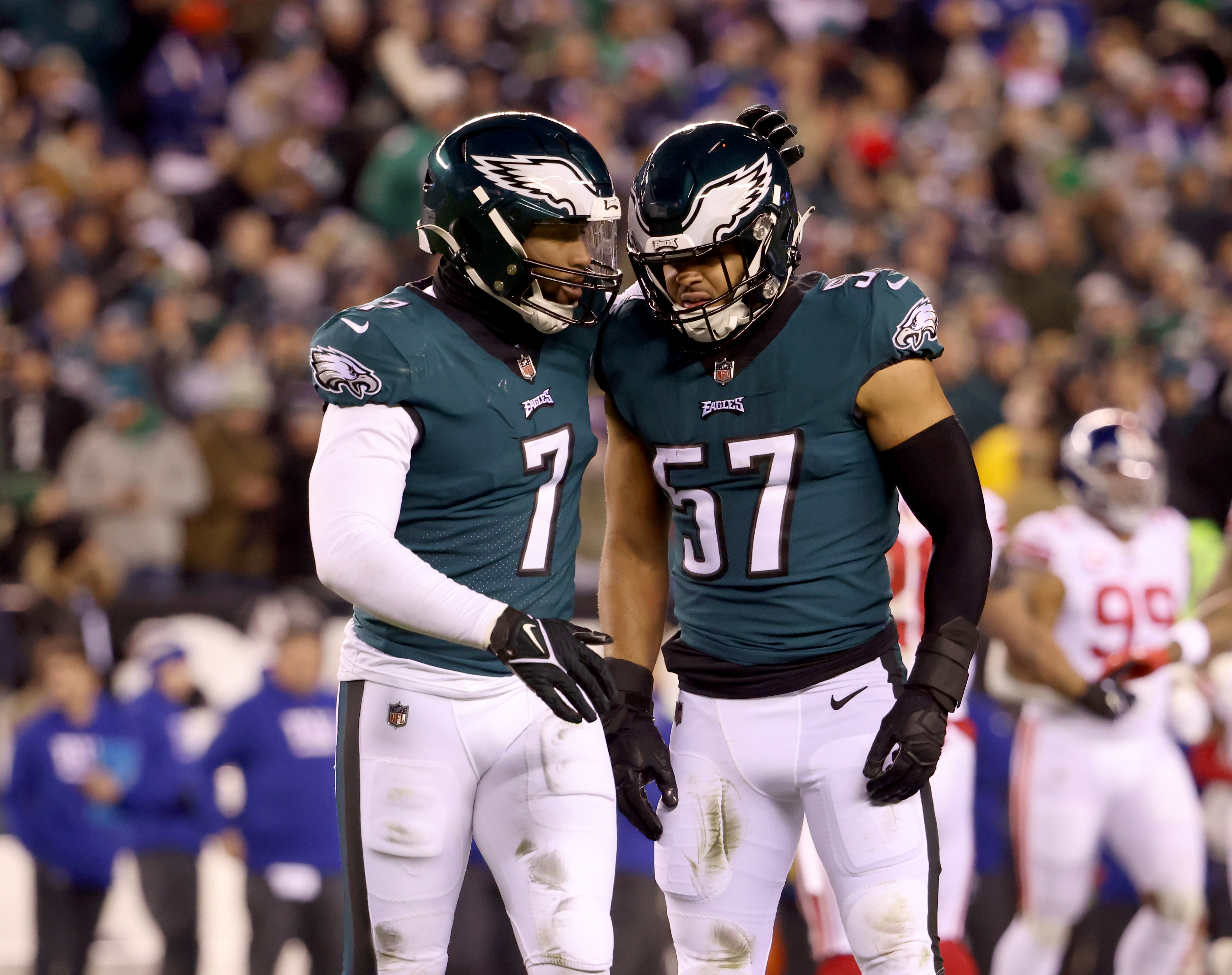 San Francisco 49ers wide receiver Deebo Samuel, left, is tackled by  Philadelphia Eagles cornerback James Bradberry during the first half of the NFC  Championship NFL football game between the Philadelphia Eagles and