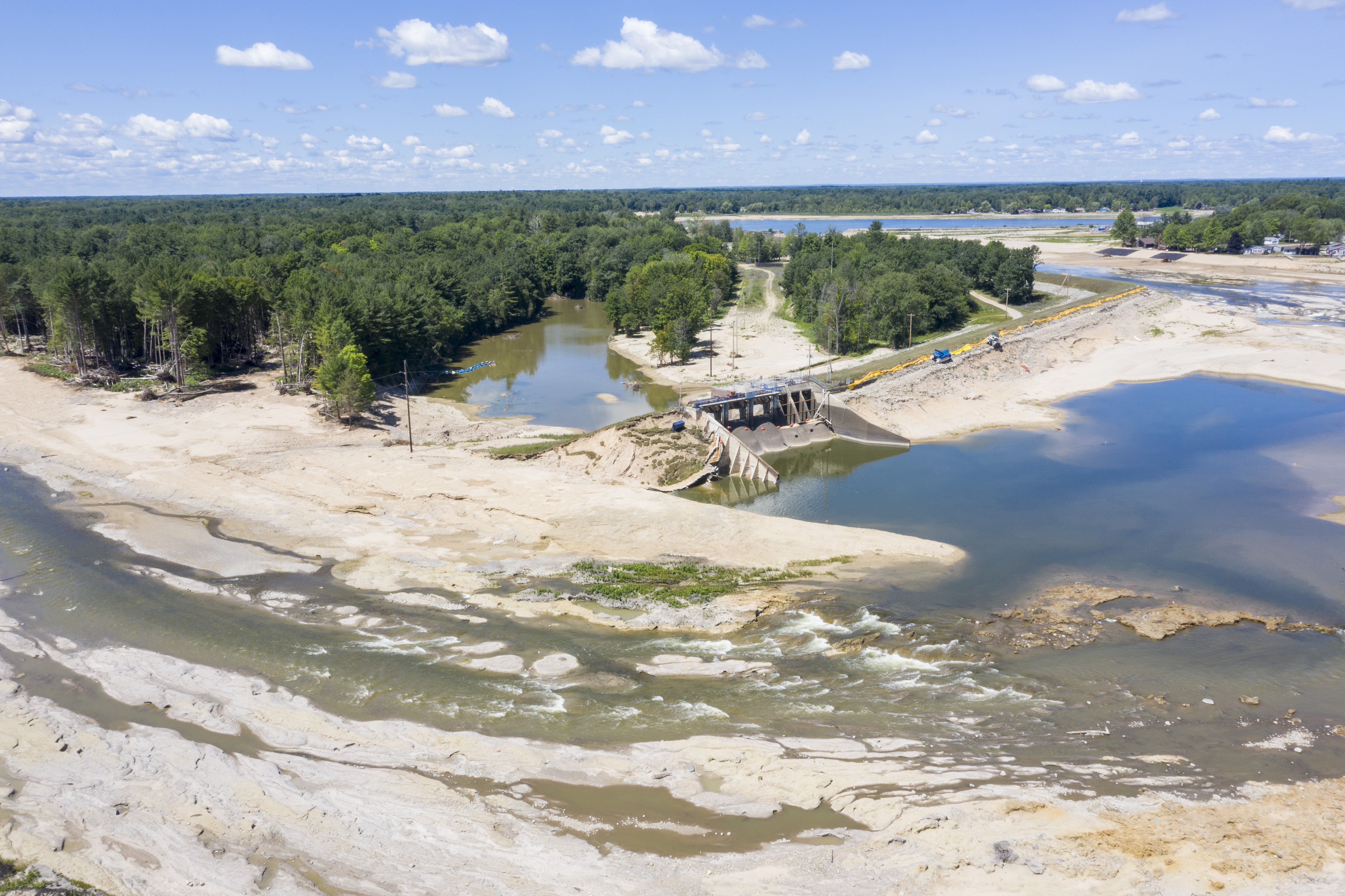 A view of the Edenville Dam in Hope on Thursday, July 30, 2020. The devastating flood in May gushed over the majority of land in this area. (Kaytie Boomer | MLive.com)