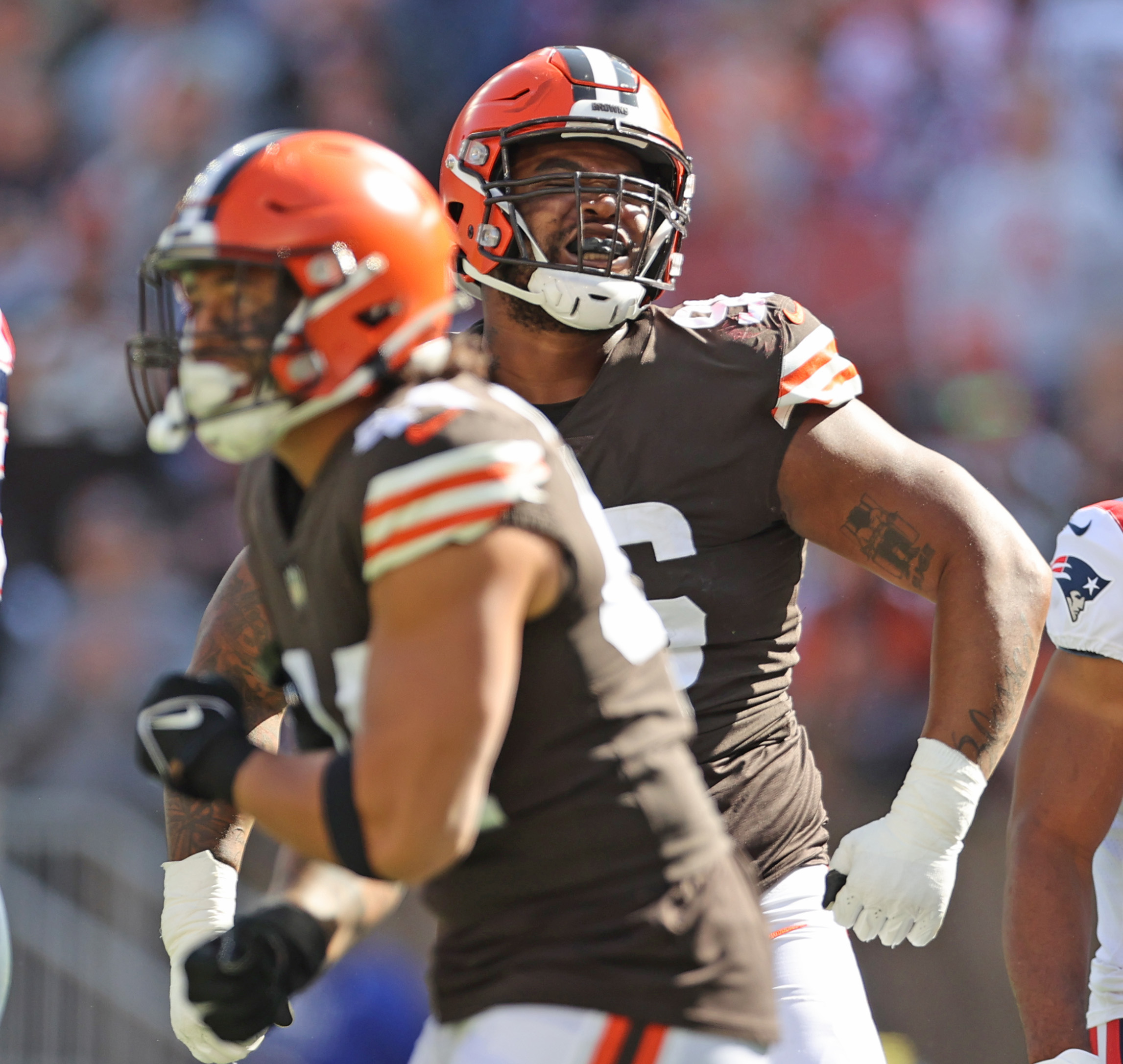 Cleveland Browns defensive tackle Jordan Elliott (90) reacts after making a  defensive stop during an NFL football game, Sunday, Nov. 22, 2020, in  Cleveland. (AP Photo/Kirk Irwin Stock Photo - Alamy