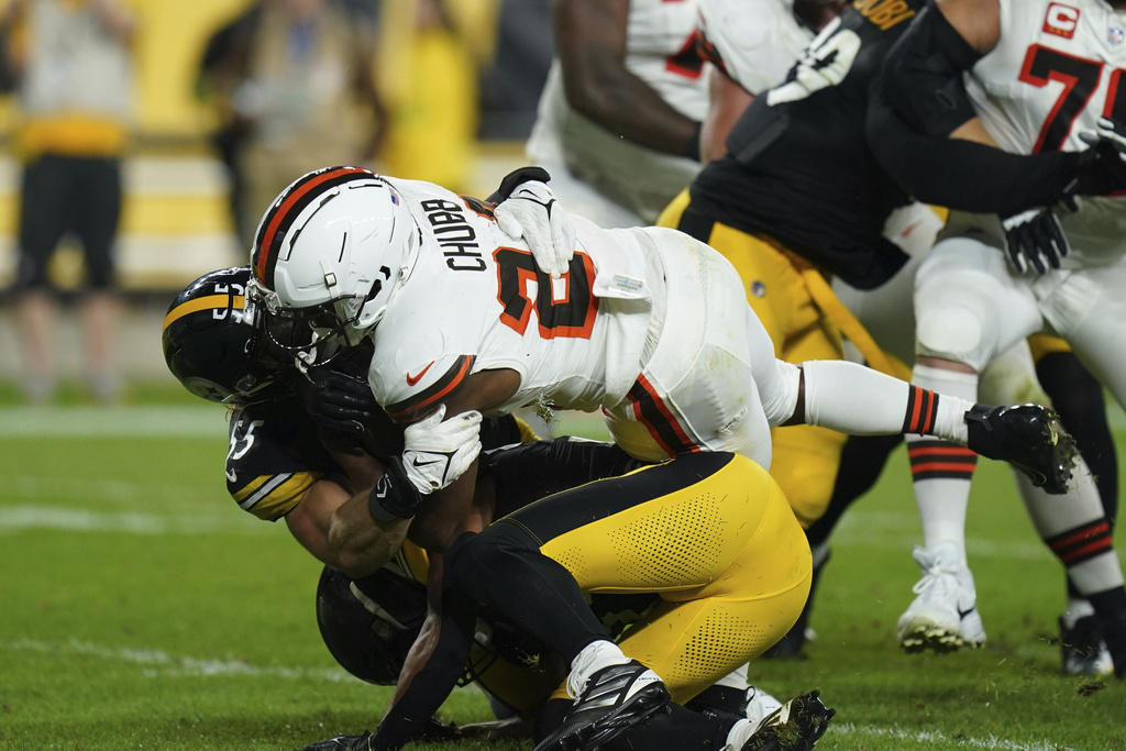 during an NFL football game in Pittsburgh, Monday, Sept. 18, 2023