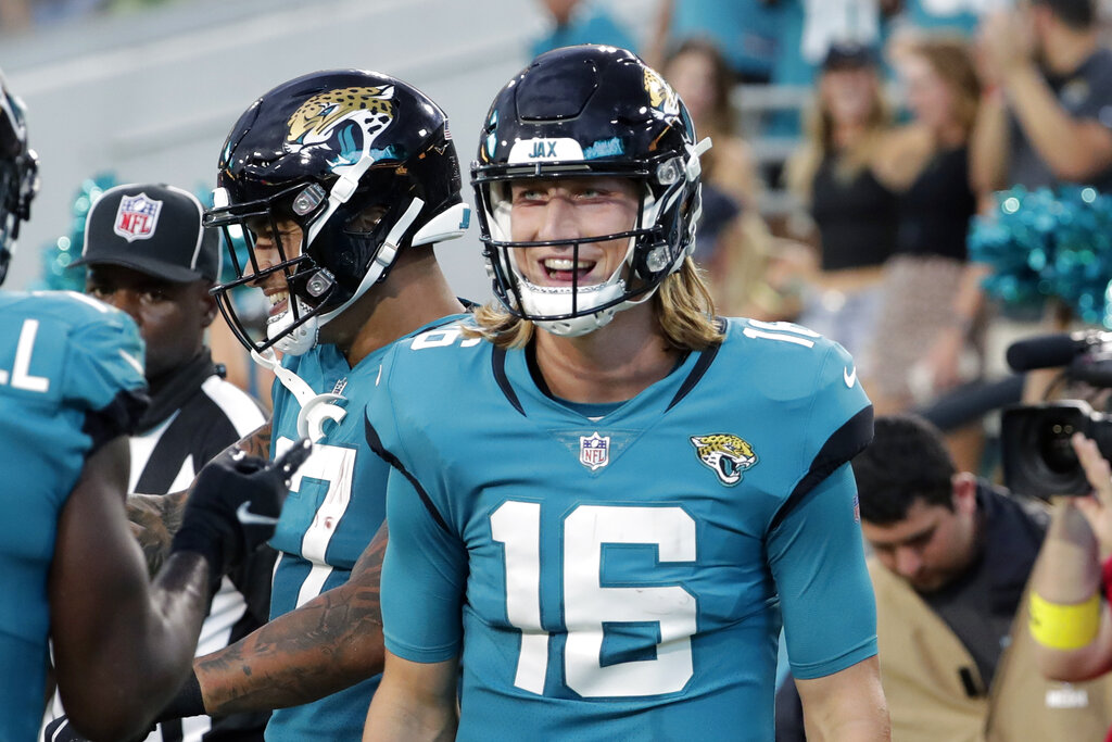 Cleveland Browns wide receiver Travell Harris (83) walks off the field at  the end of an NFL preseason football game against the Jacksonville Jaguars,  Friday, Aug. 12, 2022, in Jacksonville, Fla. The