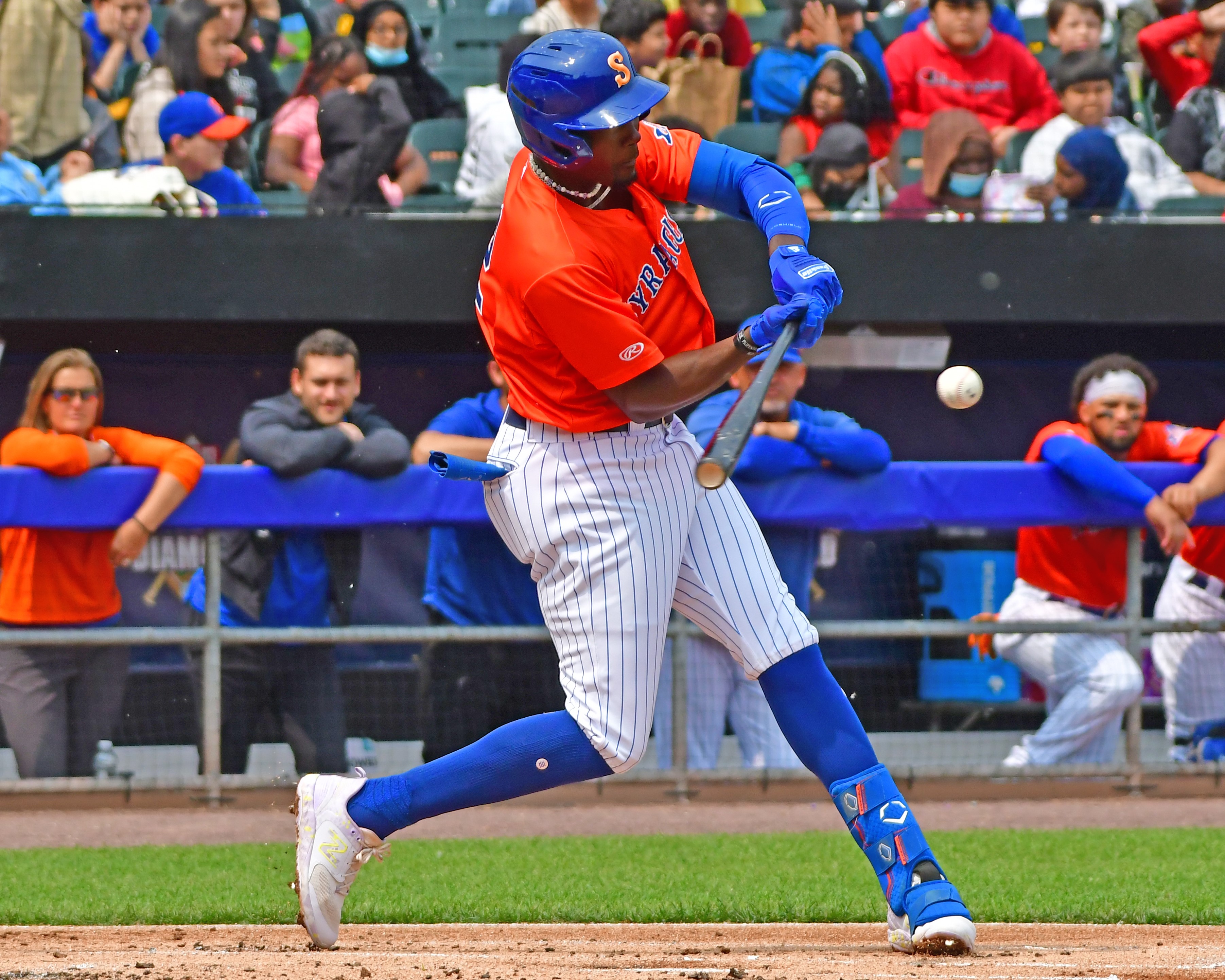 Ronny Mauricio of the Syracuse Mets in action against the Lehigh News  Photo - Getty Images