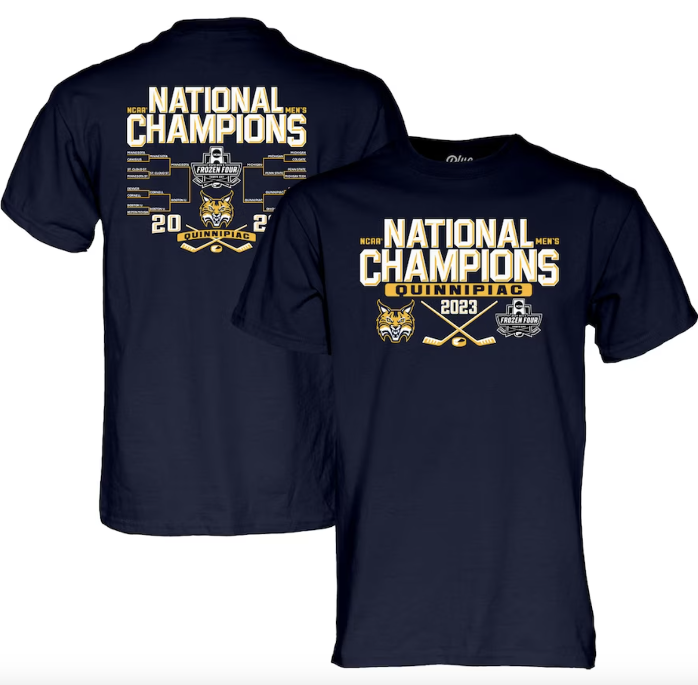 Lids Quinnipiac Bobcats Champion 2023 NCAA Men's Ice Hockey National Champions  Locker Room T-Shirt - White