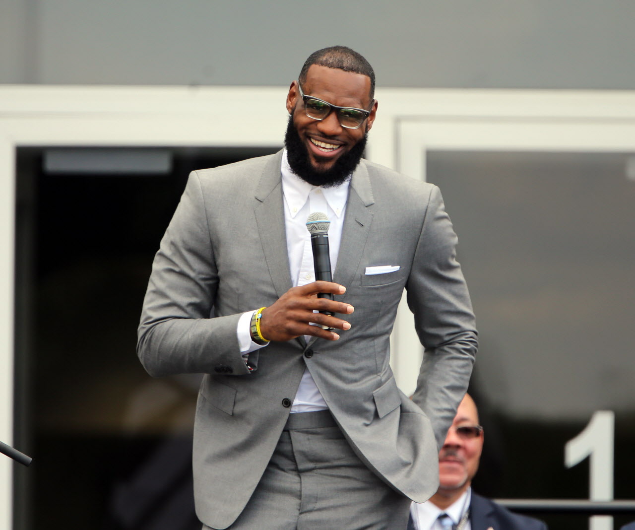 LeBron James speaks to the crowd during the grand opening of the LeBron James Family Foundation and Akron Public school's I Promise school Monday, July 30, 2018.  Joshua Gunter, cleveland.com 