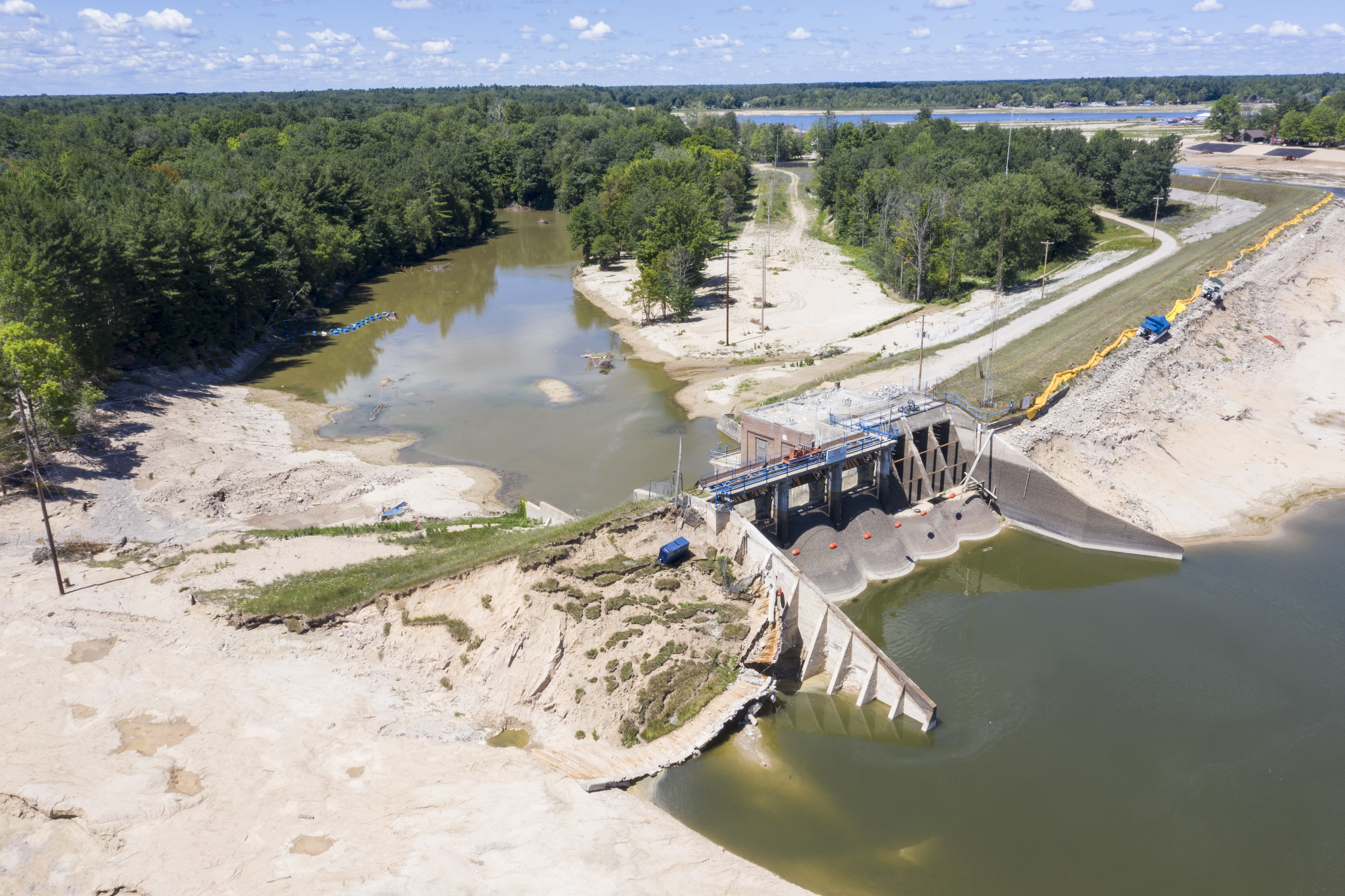 A view of the Edenville Dam in Hope Township on Thursday, July 30, 2020. The devastating flood in May gushed over the majority of land in this area. (Kaytie Boomer | MLive.com)