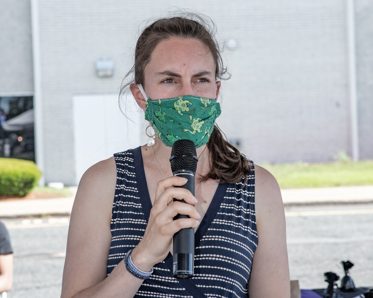 Principal Emily Beacher makes her remarks at the Veritas Prep Charter School 8th grade 2020 DRIVE-In Graduation held in the parking lot of the Eastfield Mall. (Danny Nason Photo)