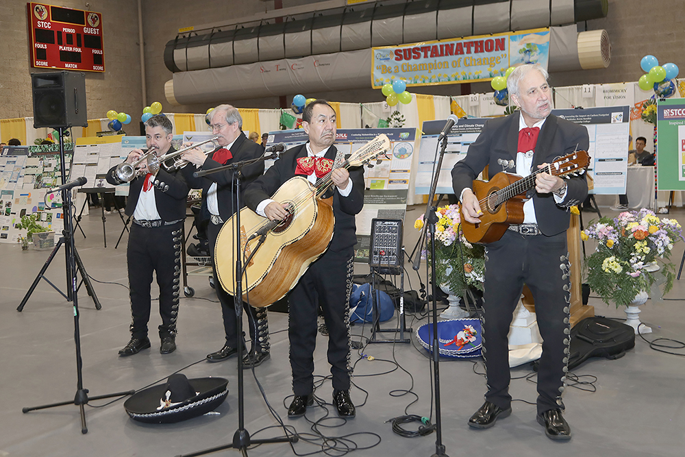 The Mariachi Band Fiesta Del Norte entertained students  at the Sustainathon event taking place in the gym in building 2 at Springfield Technical Community College on April 11th. (Ed Cohen Photo) 