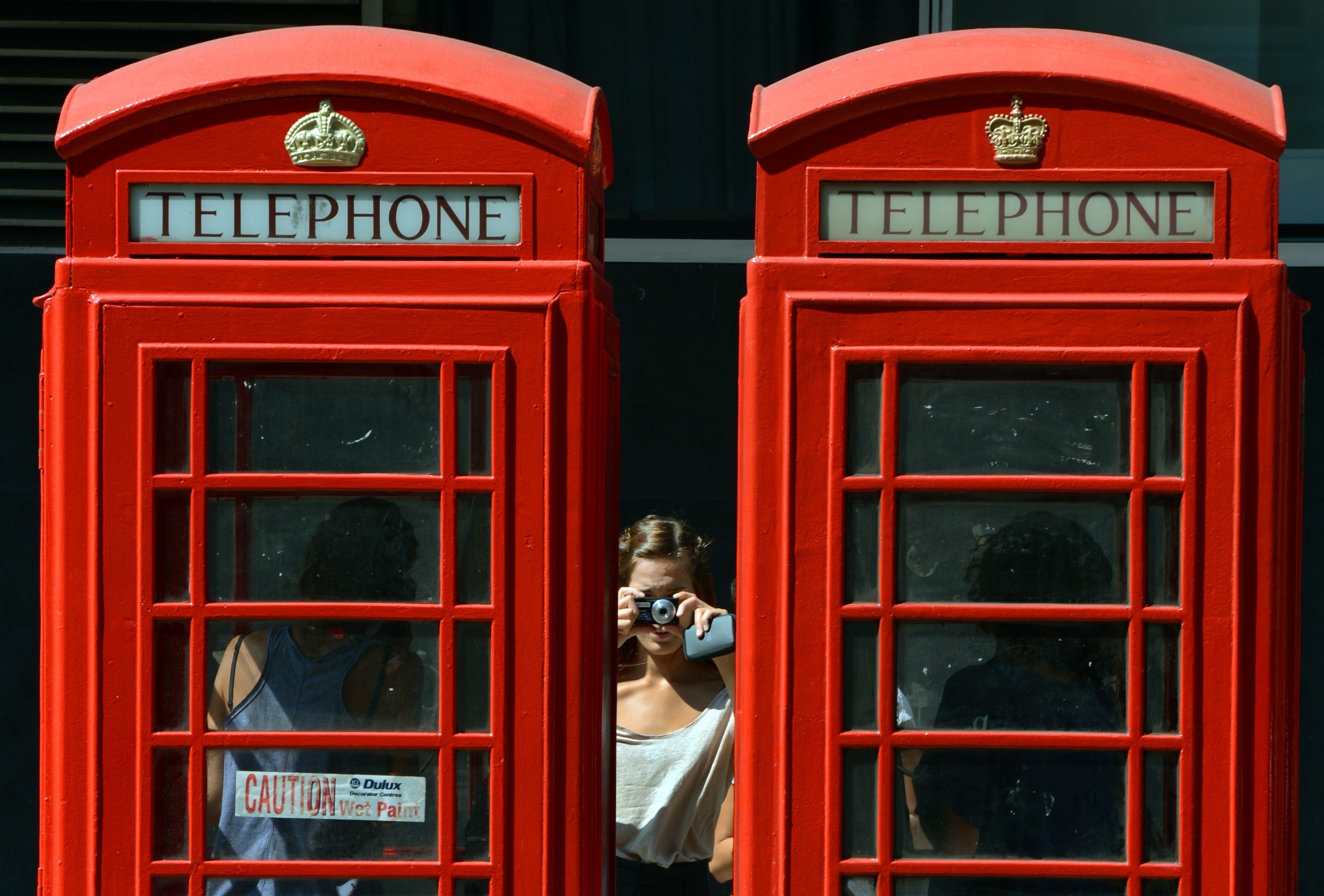 Red phone booth.