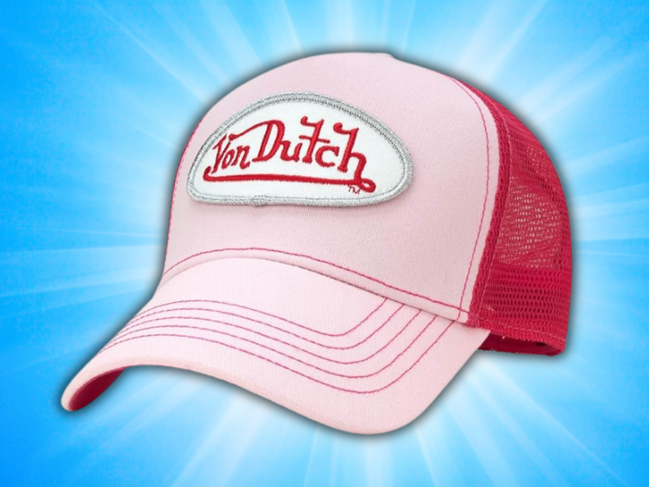 Von Dutch Adult Hot Pink and White Trucker Cap with Neon Logo Von Dutch Mesh Snapback Trucker Hat (HOT PINK) One Size  main image 4