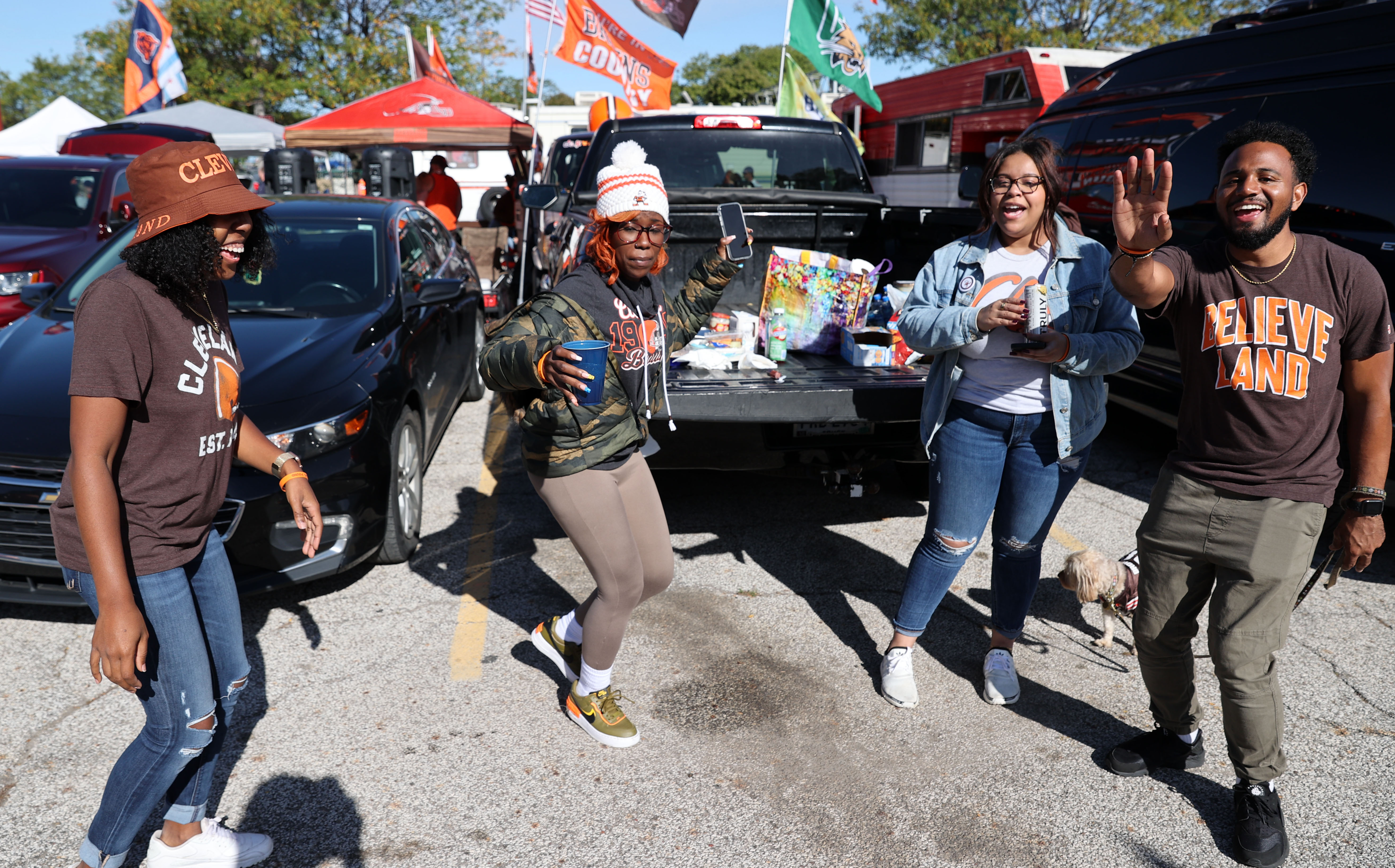 Cleveland Browns fans tailgate in the Muni Lot before the game, September  26, 2021 