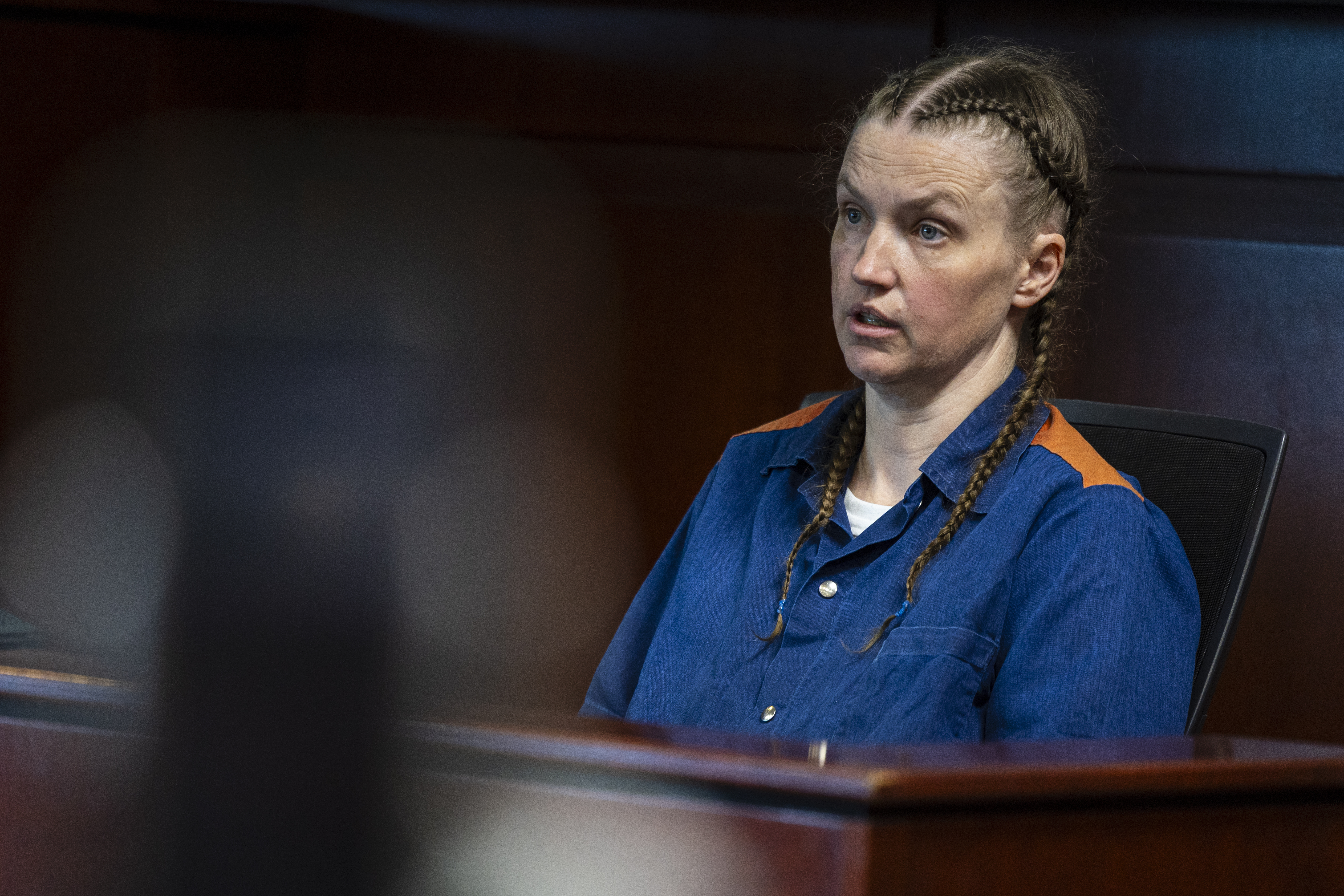 Shanda Vander Ark, the mother convicted of torturing her 15-year-old son to death, testifies during a Ginther hearing seeking a new trial at Muskegon County Circuit Court in Muskegon, Mich. on Friday, March 20, 2026. Vander Ark’s defense claims she was in a “catatonic state” throughout her trial that featured disturbing testimony of how she inflicted cruel punishments on her son, Timothy Ferguson, leading to the boy’s death. She is currently serving life in prison without parole.
