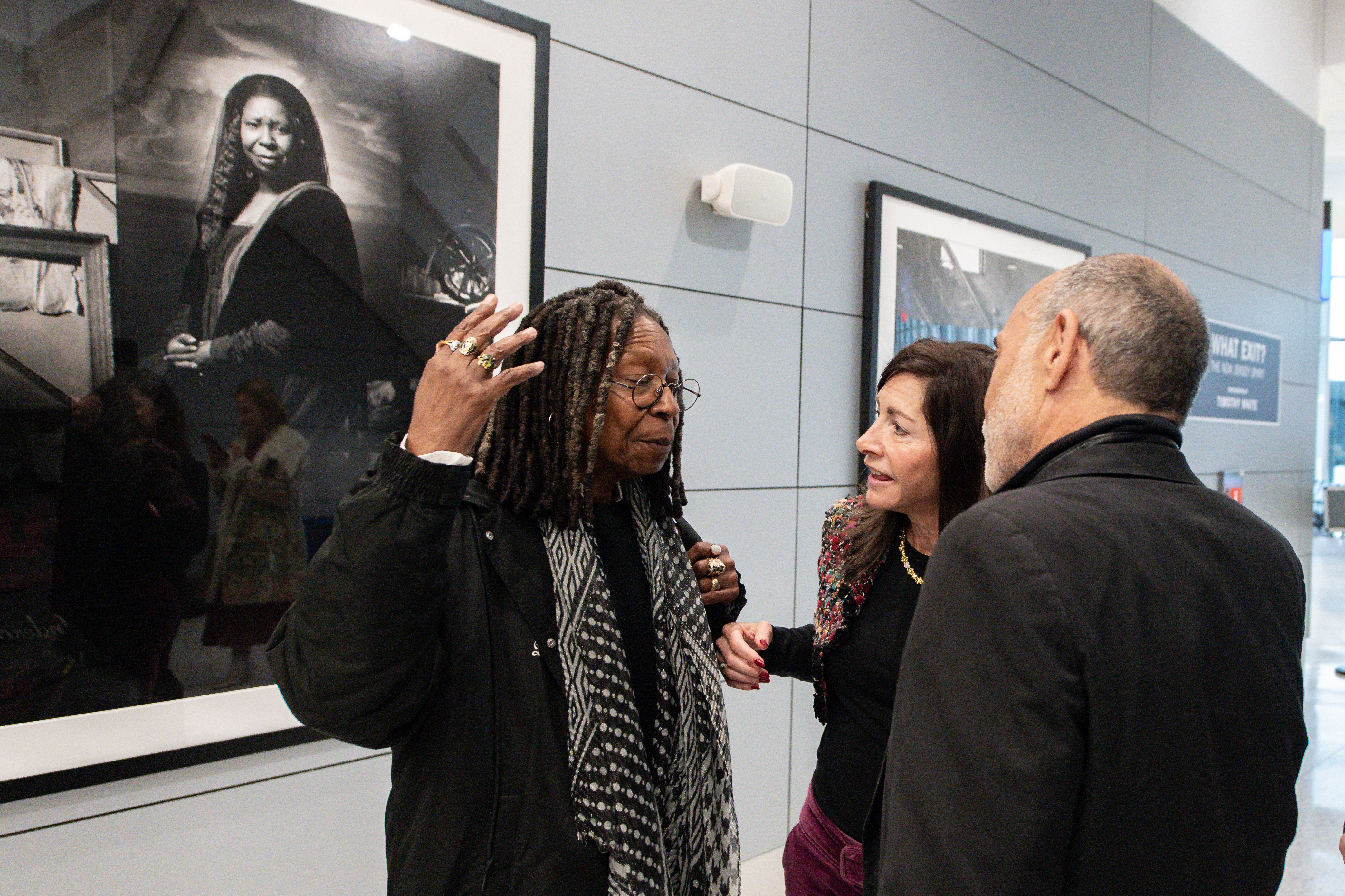 Whoopi Goldberg, Tammy Murphy and Timothy White are pictured on the opening of a photograph exhibit referred to as "What Exit: The Spirit of New Jersey: Photographs by Timothy White”, at Newark Liberty International Airport. Saturday, January 17, 2026
