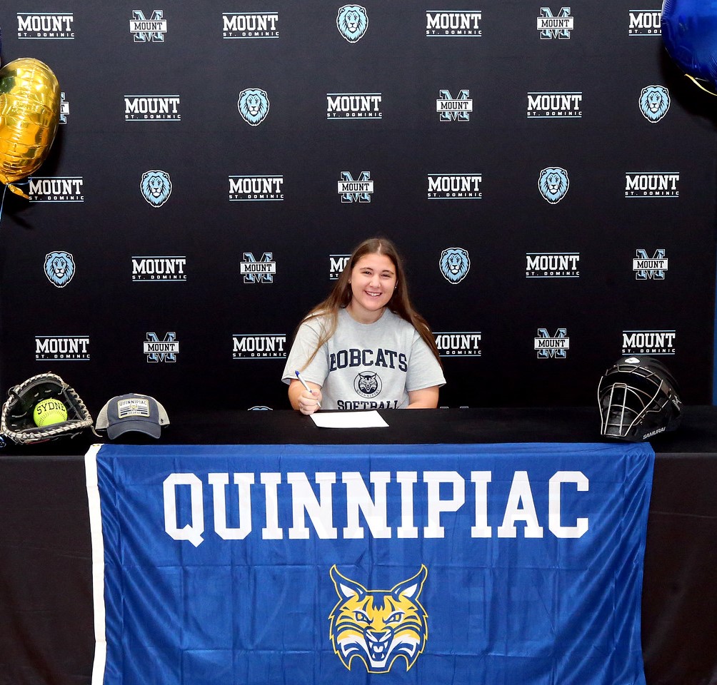 Mount St Dominic Academy Syd Rosenkranz signing her NLI to continue her softball and academic career at Quinnipiac University