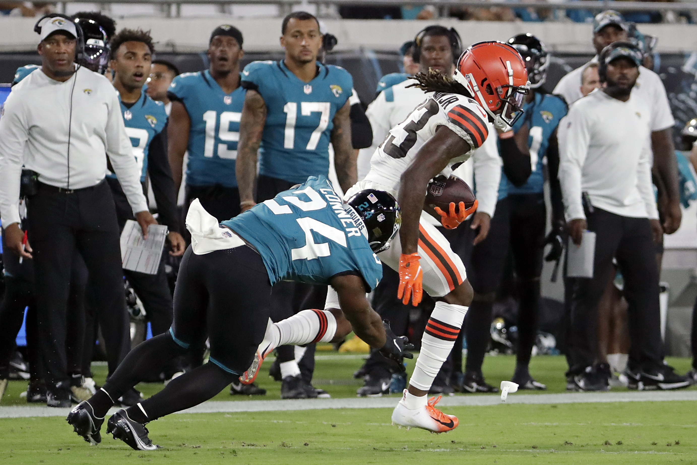 Cleveland Browns cornerback Martin Emerson Jr. (23) is shown after an NFL  football game against the Atlanta Falcons Sunday, Oct. 2, 2022, in Atlanta.  (AP Photo/John Amis Stock Photo - Alamy