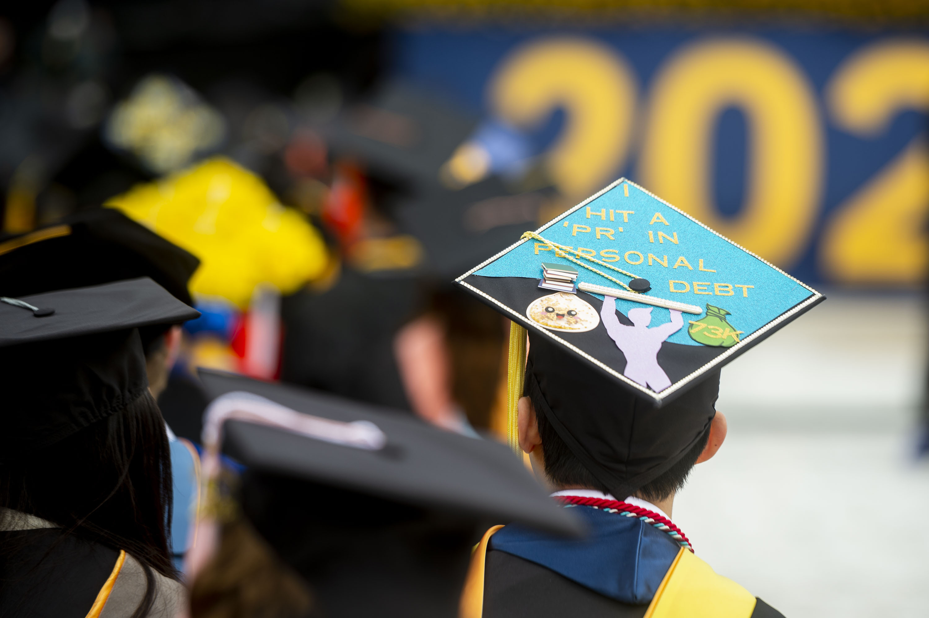 50 decorated caps from University of Michigan Spring Commencement