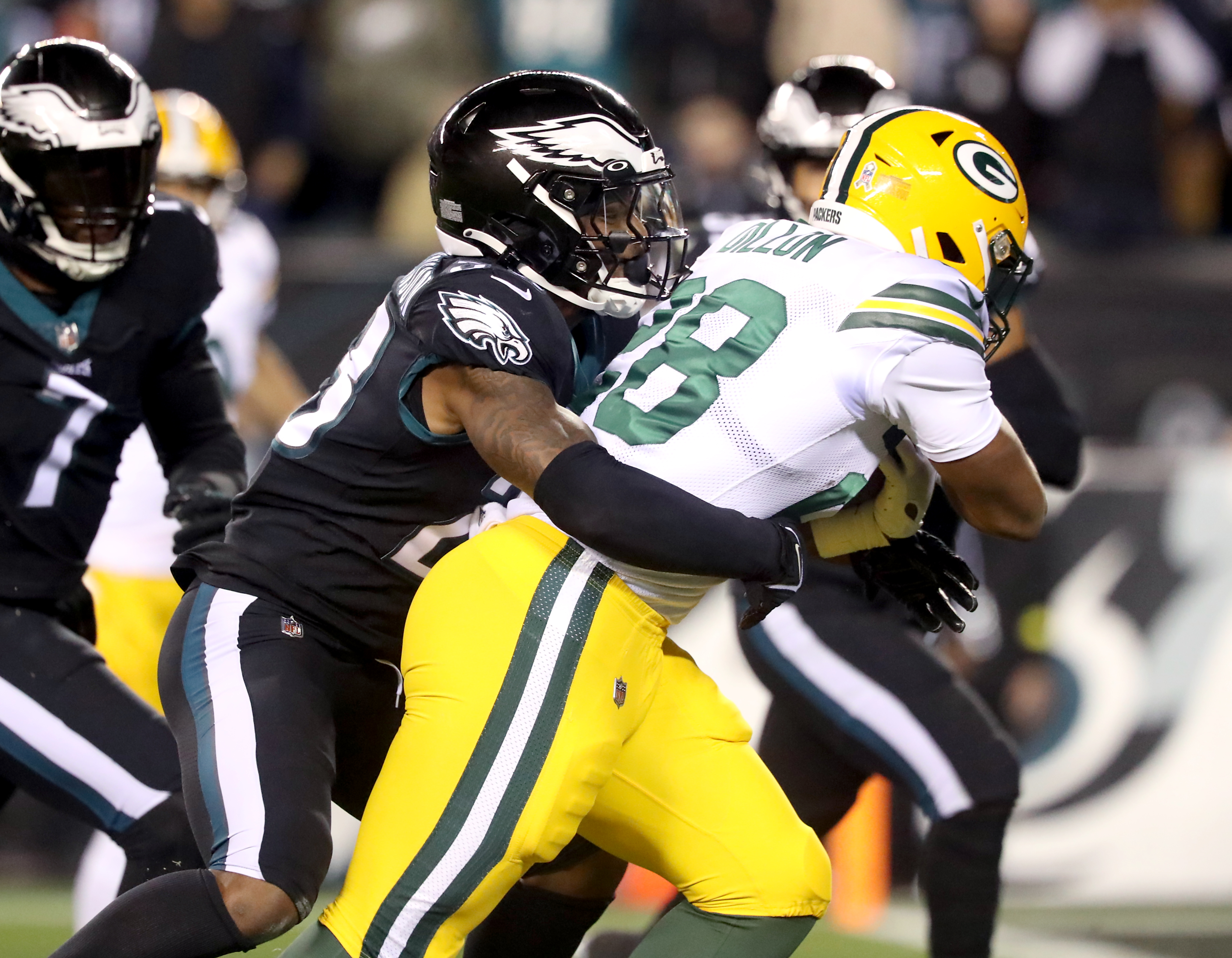 Philadelphia Eagles defensive end Brandon Graham (55) reacts during the NFL  football game against the Green Bay Packers, Sunday, Nov. 27, 2022, in  Philadelphia. (AP Photo/Chris Szagola Stock Photo - Alamy