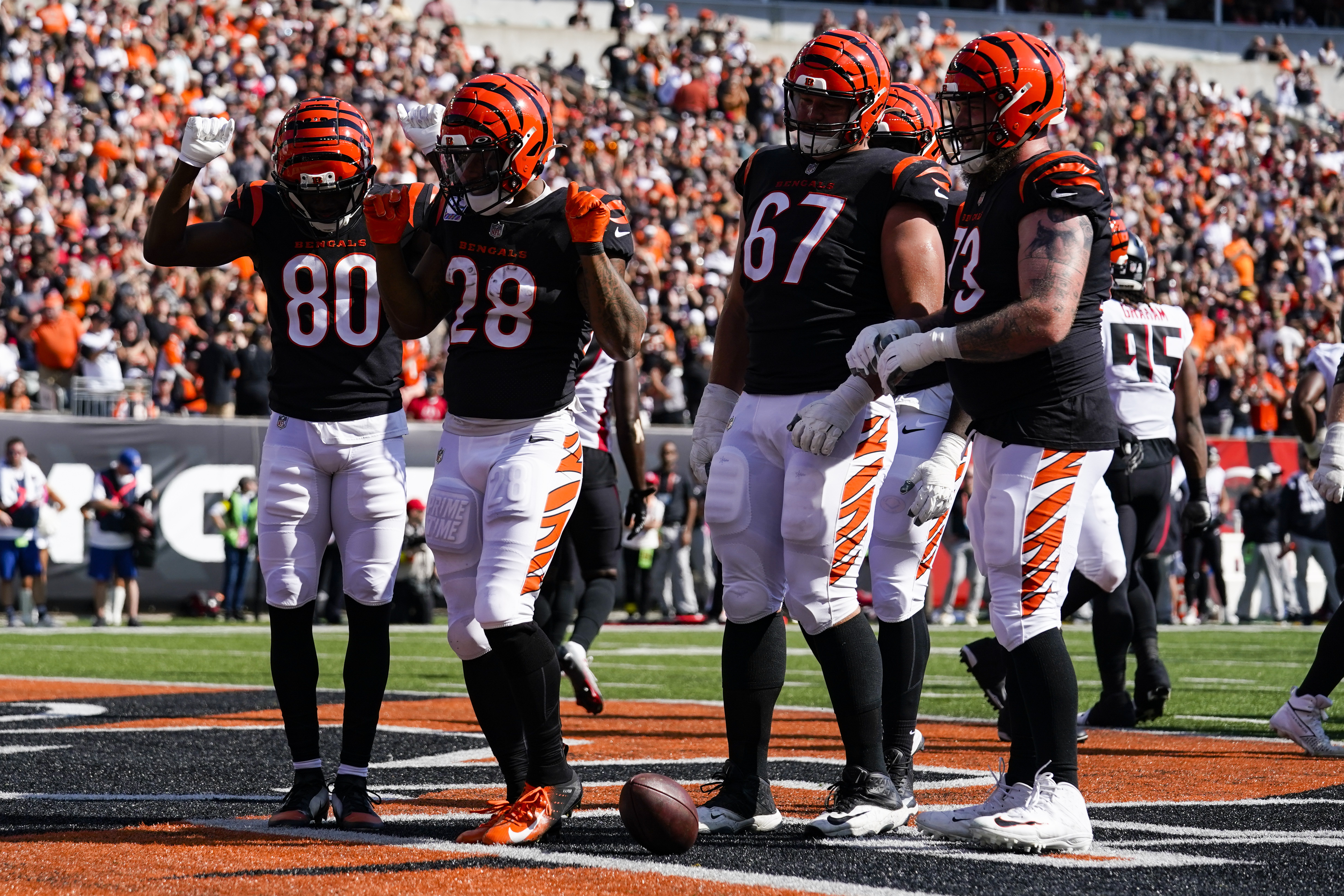 Cincinnati Bengals center Ted Karras (64) runs onto the field before an NFL  divisional round playoff football game Sunday, Jan. 22, 2023, in Orchard  Park, NY. (AP Photo/Matt Durisko Stock Photo - Alamy