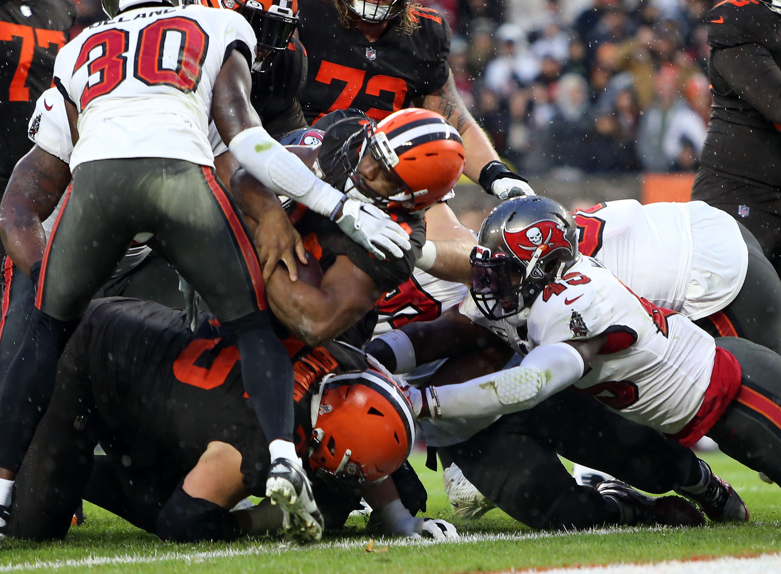 Cleveland Browns wide receiver Donovan Peoples-Jones (11) walks off of the  field at half time during an NFL football game against the Tampa Bay  Buccaneers, Sunday, Nov. 27, 2022, in Cleveland. (AP