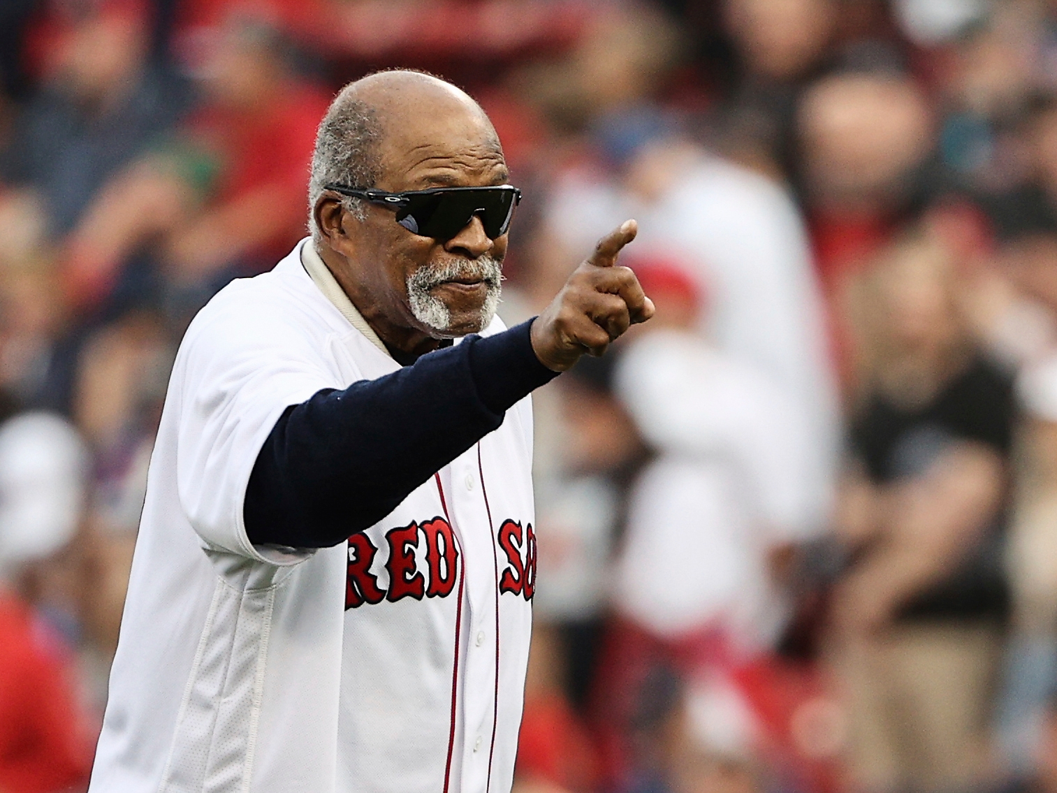 Red Sox Hall of Famer Luis Tiant is seen with a 2013 World Series  championship ring during spring training Wednesday, Feb. 25, 2015 at  JetBlue Park in Fort Myers, Fla. The Boston