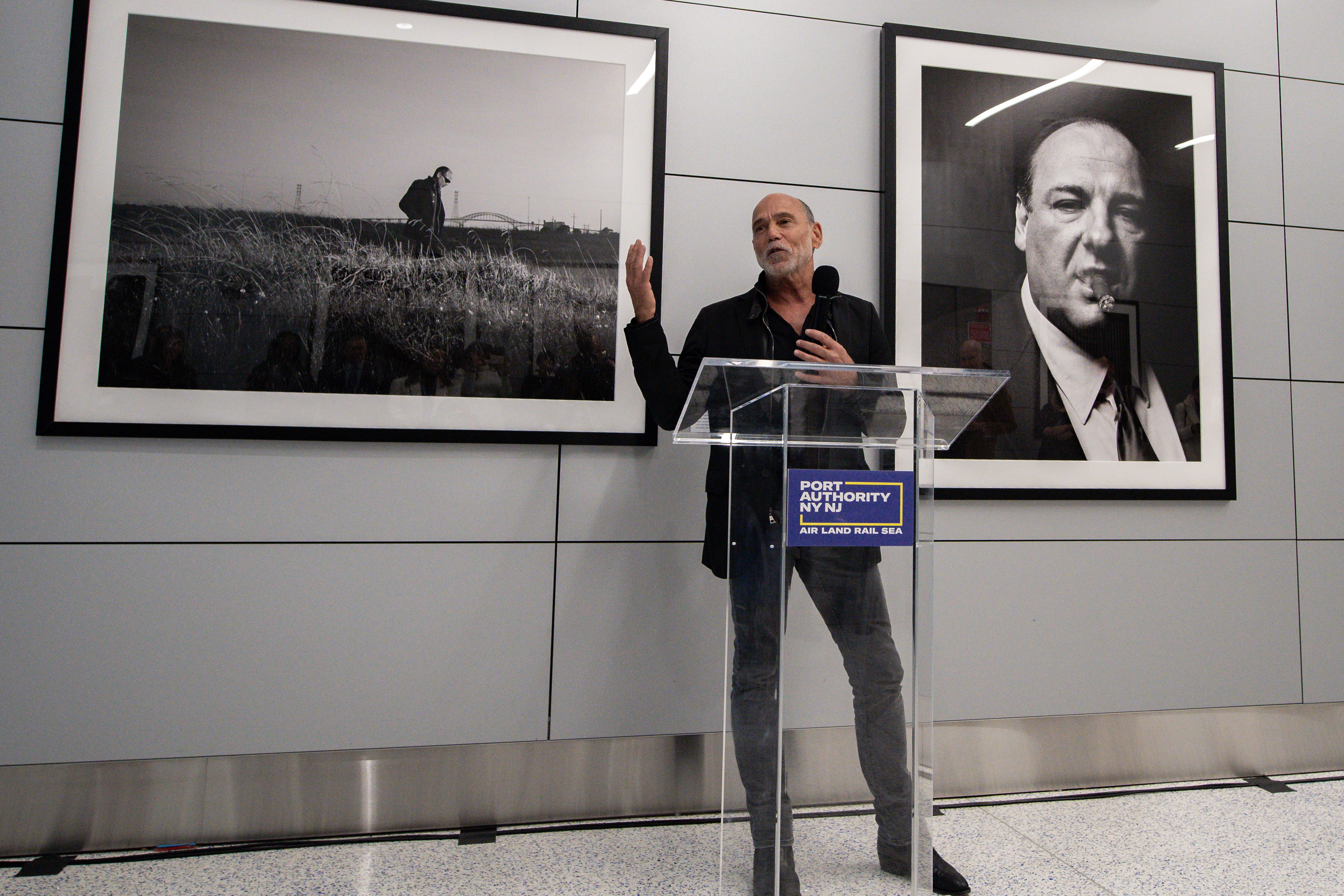 Portraitist Timothy White speaks at the opening of a photo exhibit called "What Exit: The Spirit of New Jersey: Photographs by Timothy White”, at Newark Liberty International Airport. Saturday, January 17, 2026