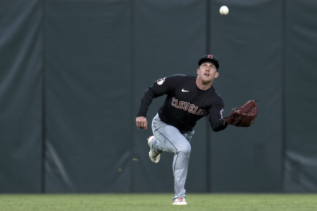 CLEVELAND, OH - APRIL 12: Cleveland Guardians center fielder Myles