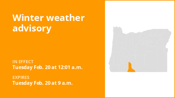 The Klamath Basin is under a winter weather advisory until Tuesday morning