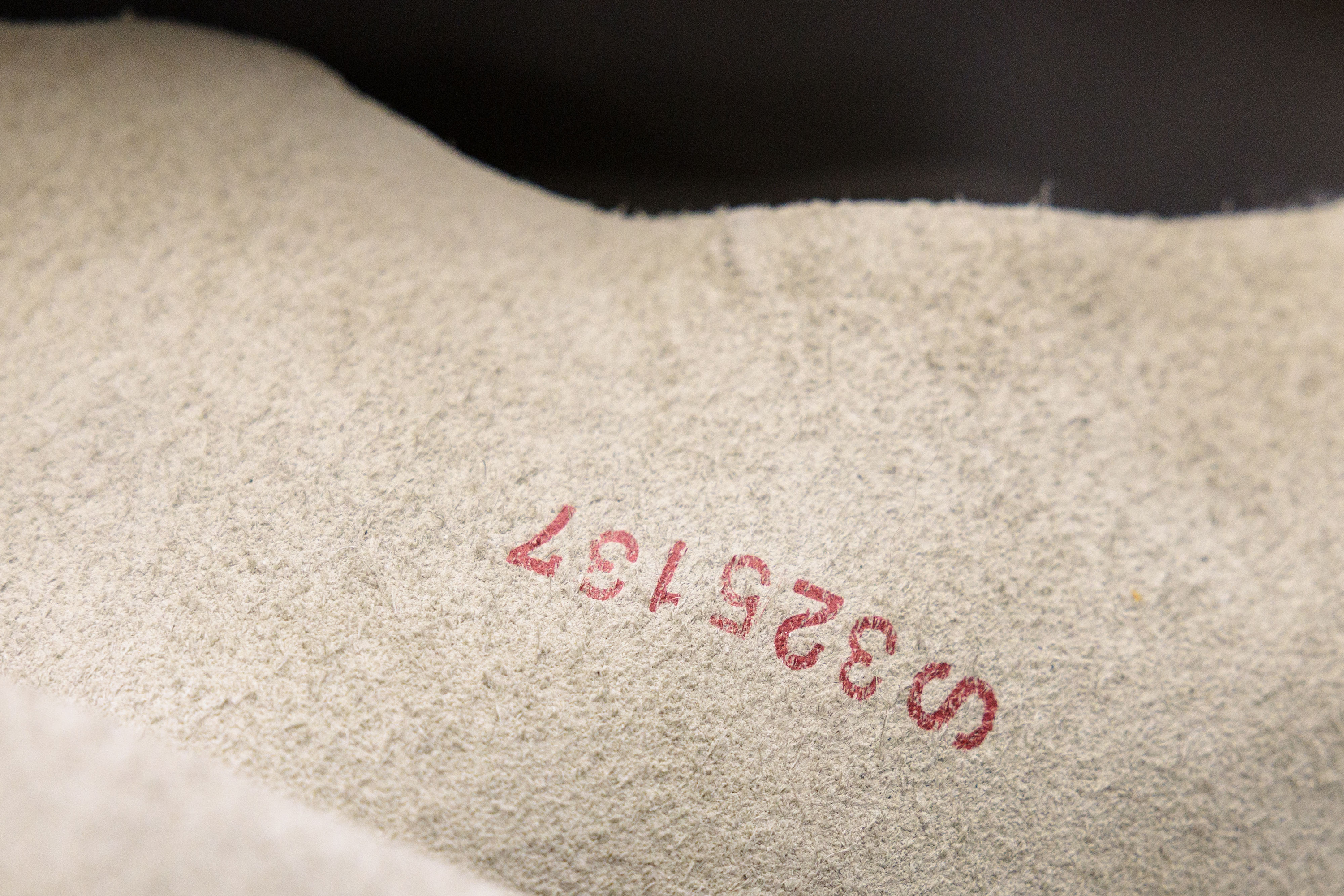 A printed label on the reverse side of a leather hide at Pangea in Rochester Hills on Monday, Oct. 6 2025.