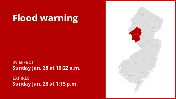 A flood warning is in place for Hunterdon County Sunday afternoon