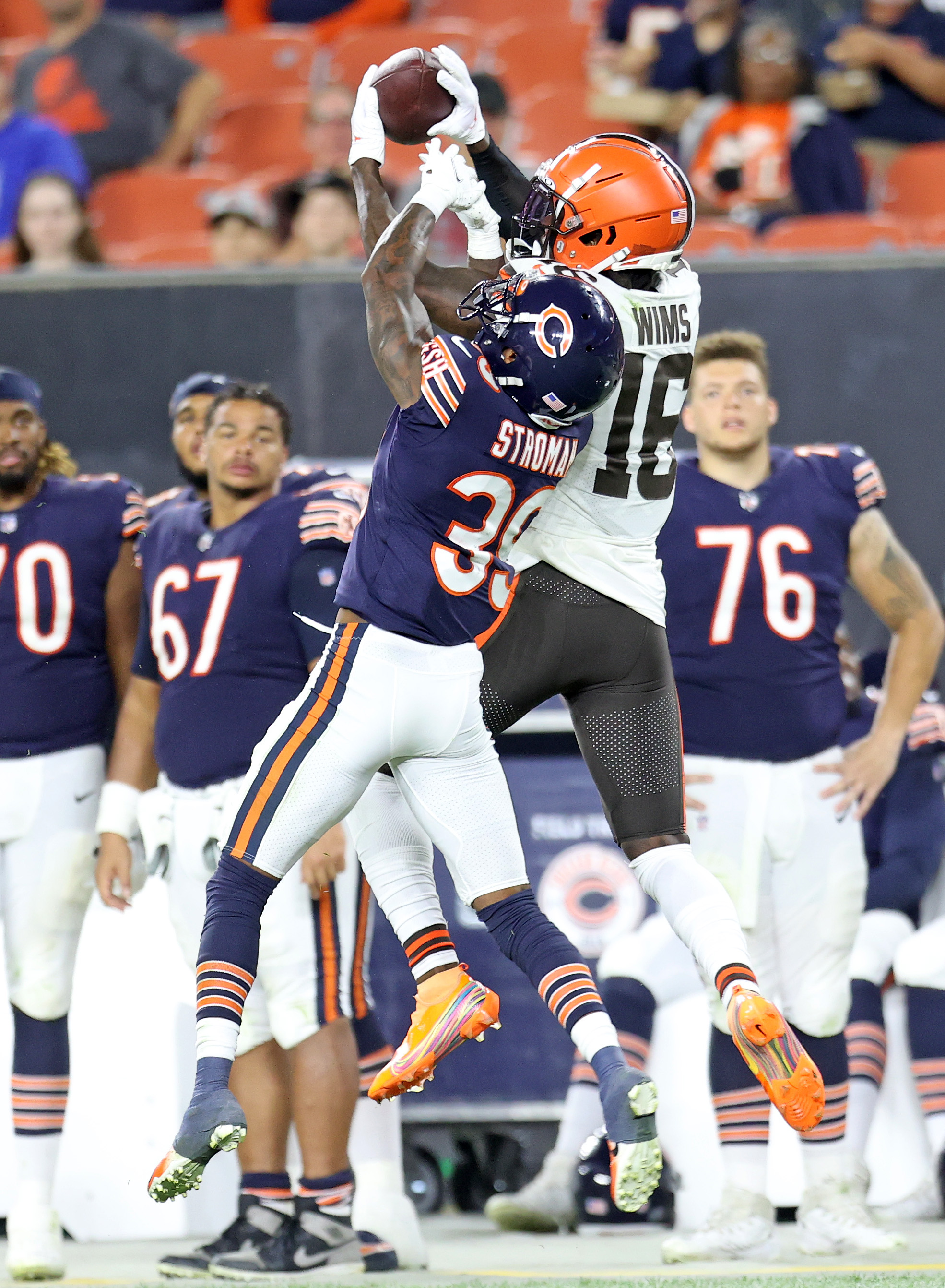 Chicago Bears safety A.J. Thomas (21) runs after the ball during an NFL  preseason football game against the Cleveland Browns, Saturday Aug. 27, 2022,  in Cleveland. (AP Photo/Kirk Irwin Stock Photo - Alamy