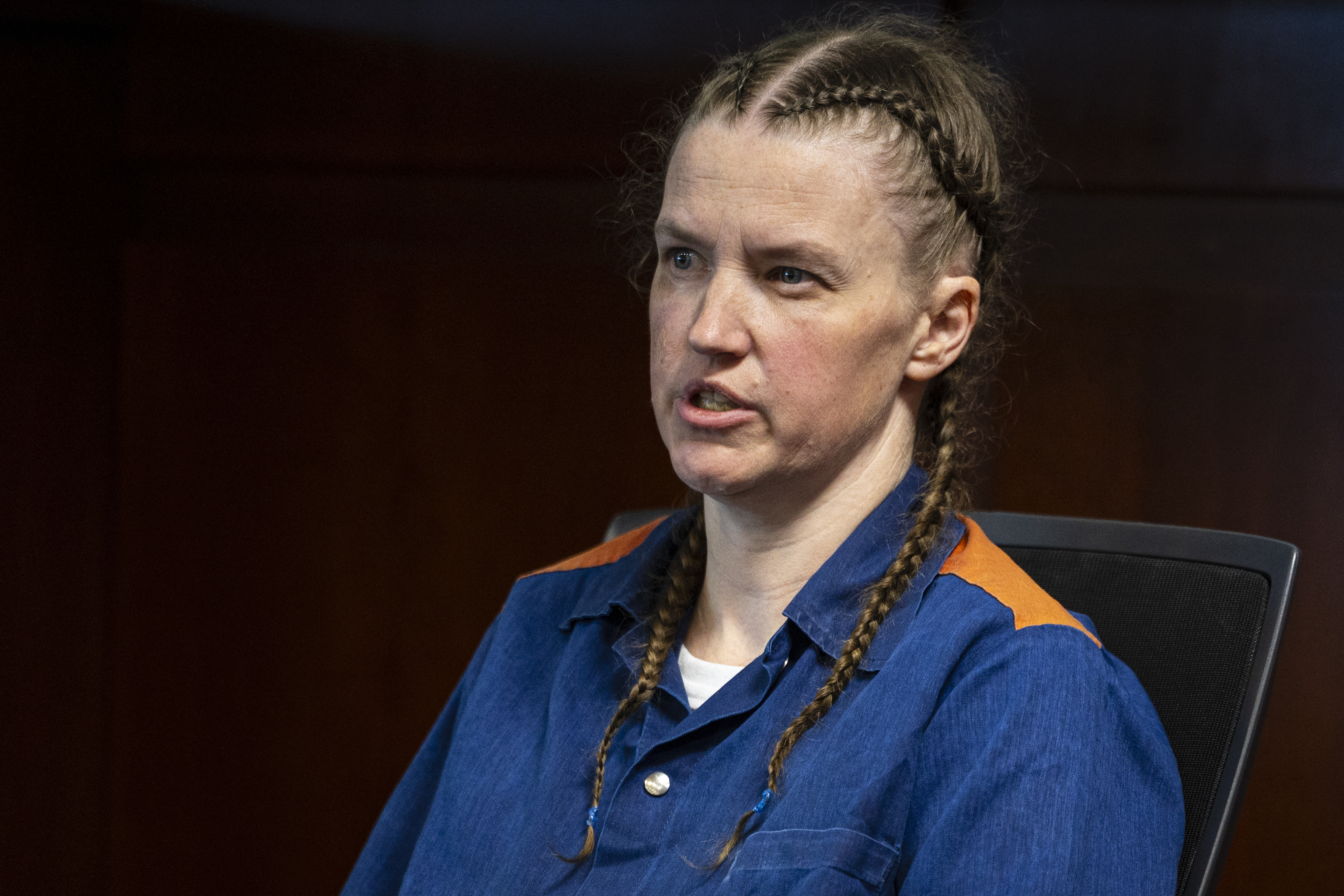 Shanda Vander Ark, the mother convicted of torturing her 15-year-old son to death, testifies during a Ginther hearing seeking a new trial at Muskegon County Circuit Court in Muskegon, Mich. on Friday, March 20, 2026. Vander Ark’s defense claims she was in a “catatonic state” throughout her trial that featured disturbing testimony of how she inflicted cruel punishments on her son, Timothy Ferguson, leading to the boy’s death. She is currently serving life in prison without parole.
