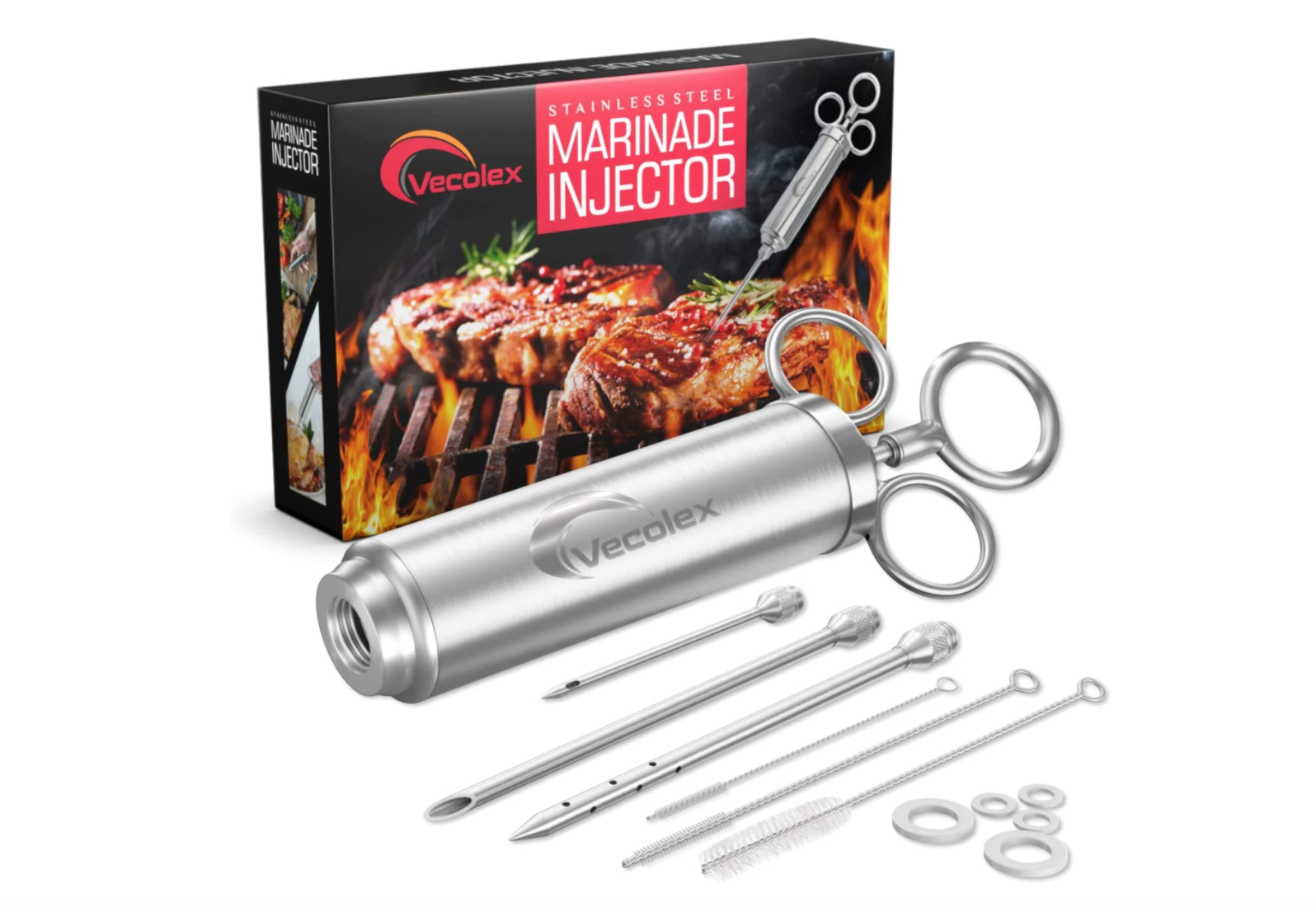 Cave Tools 2.3-oz Stainless Steel Meat Tenderizer Injection Syringe Kit  with 3 Precision Marinade Injectors - BBQ Grill and Smoker Accessories