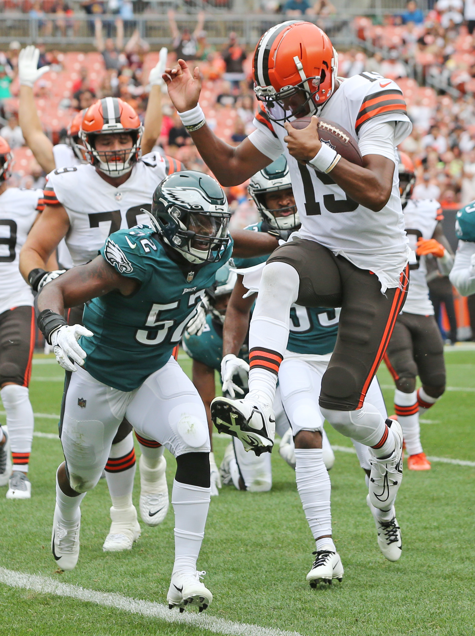 Philadelphia Eagles quarterback Reid Sinnett (13) is congratulated