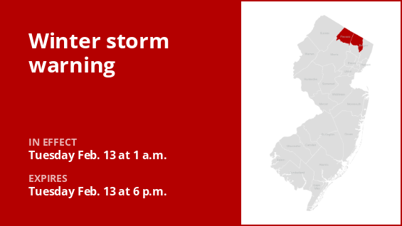 Winter Storm Warning Issued for Passaic and Bergen Counties Tuesday – Up to 10 Inches of Snow