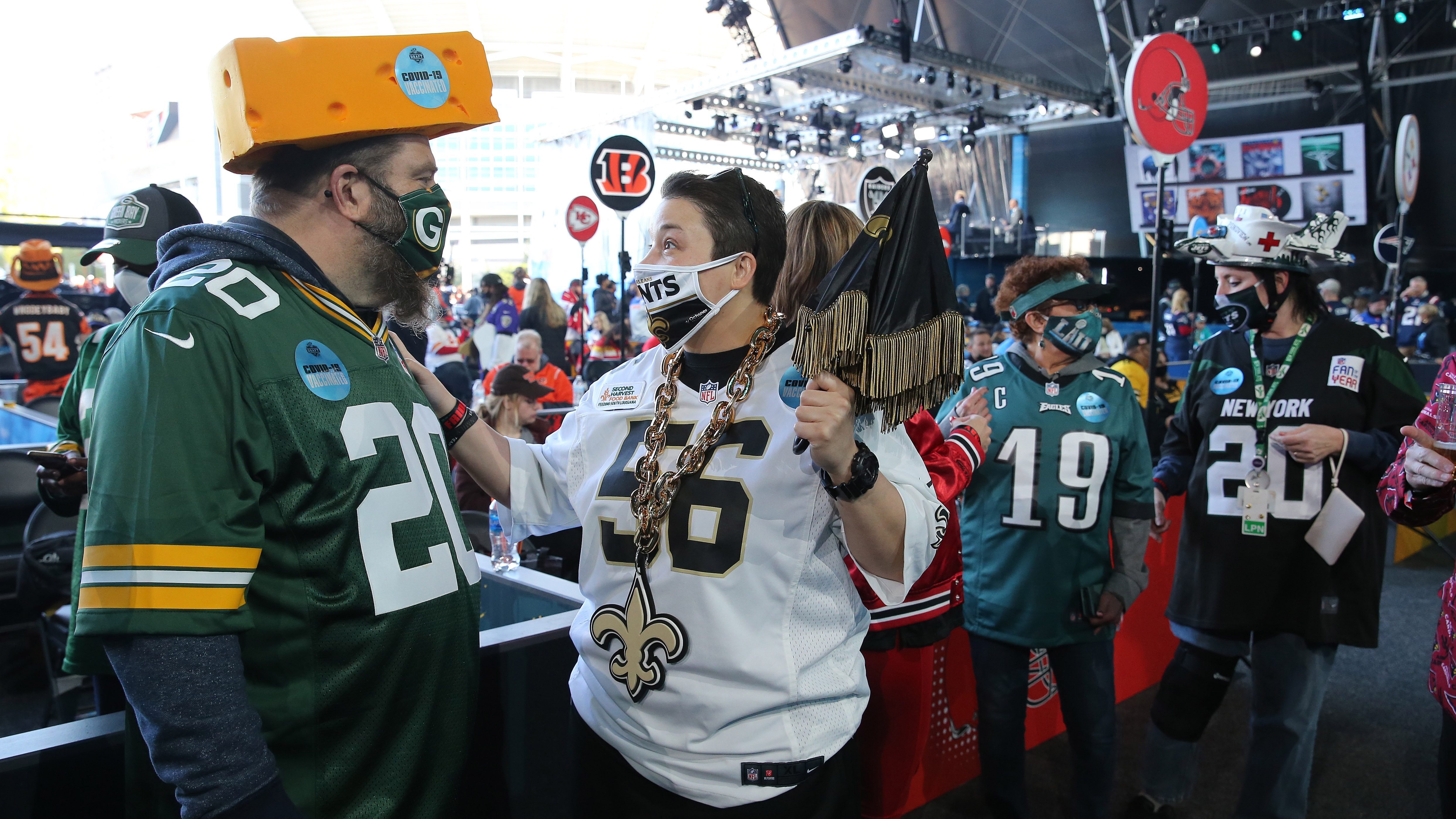 NFL jerseys and team costumes seen in downtown Cleveland during the 2021 NFL  Draft 