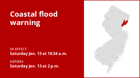 A coastal flood warning is impacting 3 New Jersey counties through Saturday afternoon