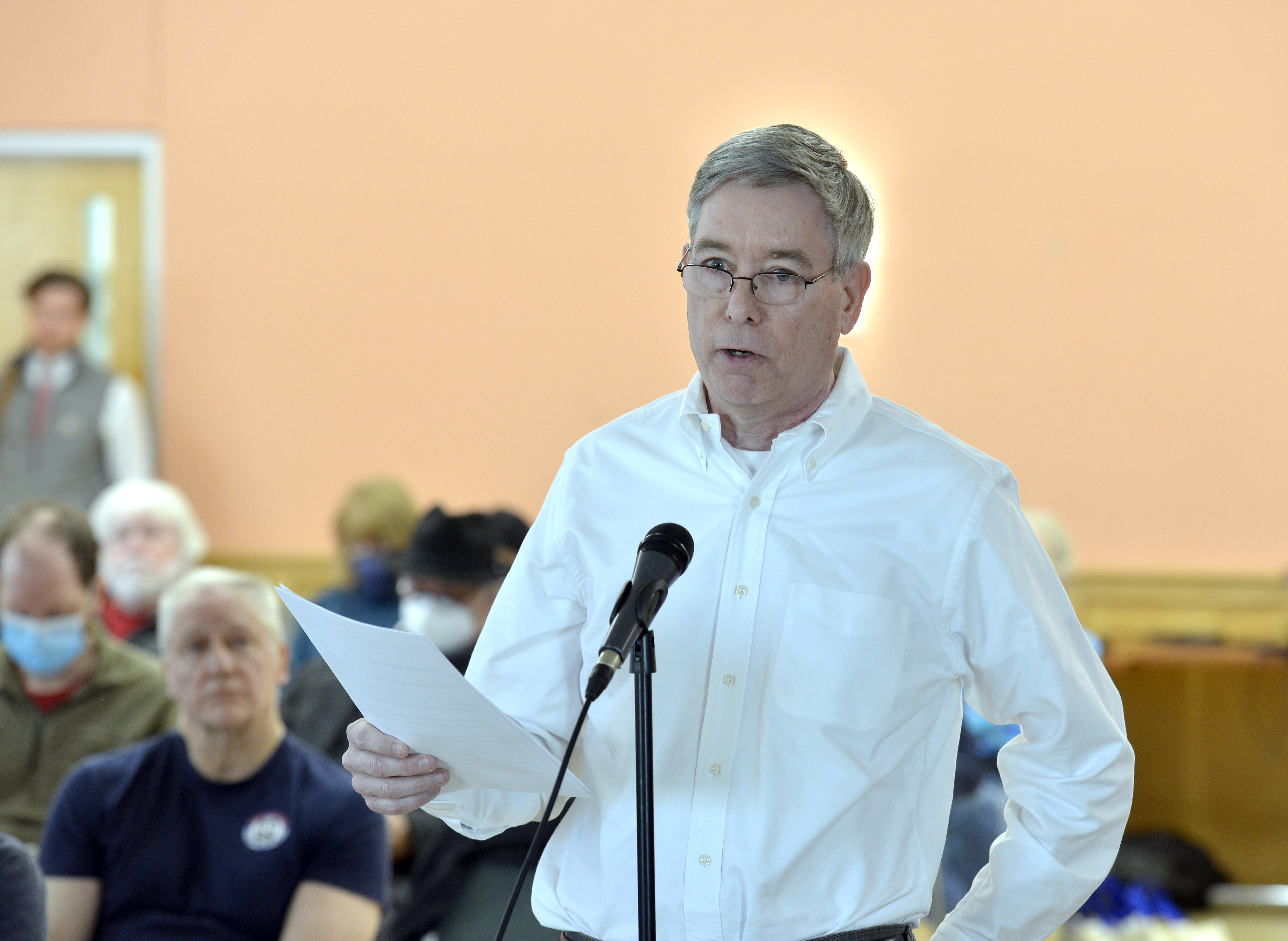 Ben Heckscher, co-founder of "Trains in the Valley", speaks during a meeting of the Western Massachusetts Passenger Rail Commission at the Northampton Senior Center.  (Don Treeger / The Republican)  3/21/2023