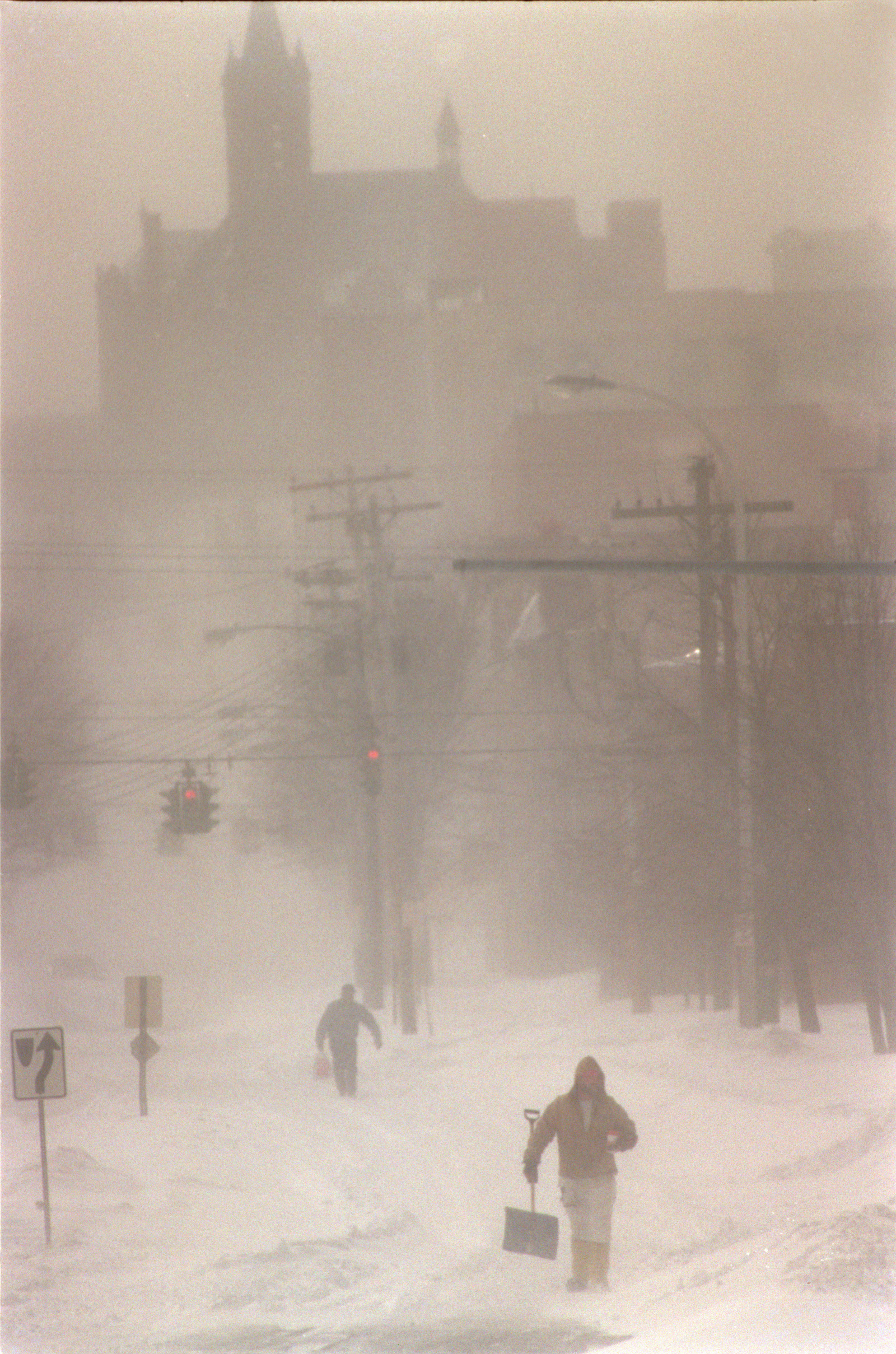 The view from Erie Boulevard East looking at the Syracuse University campus following the Blizzard of 1993.